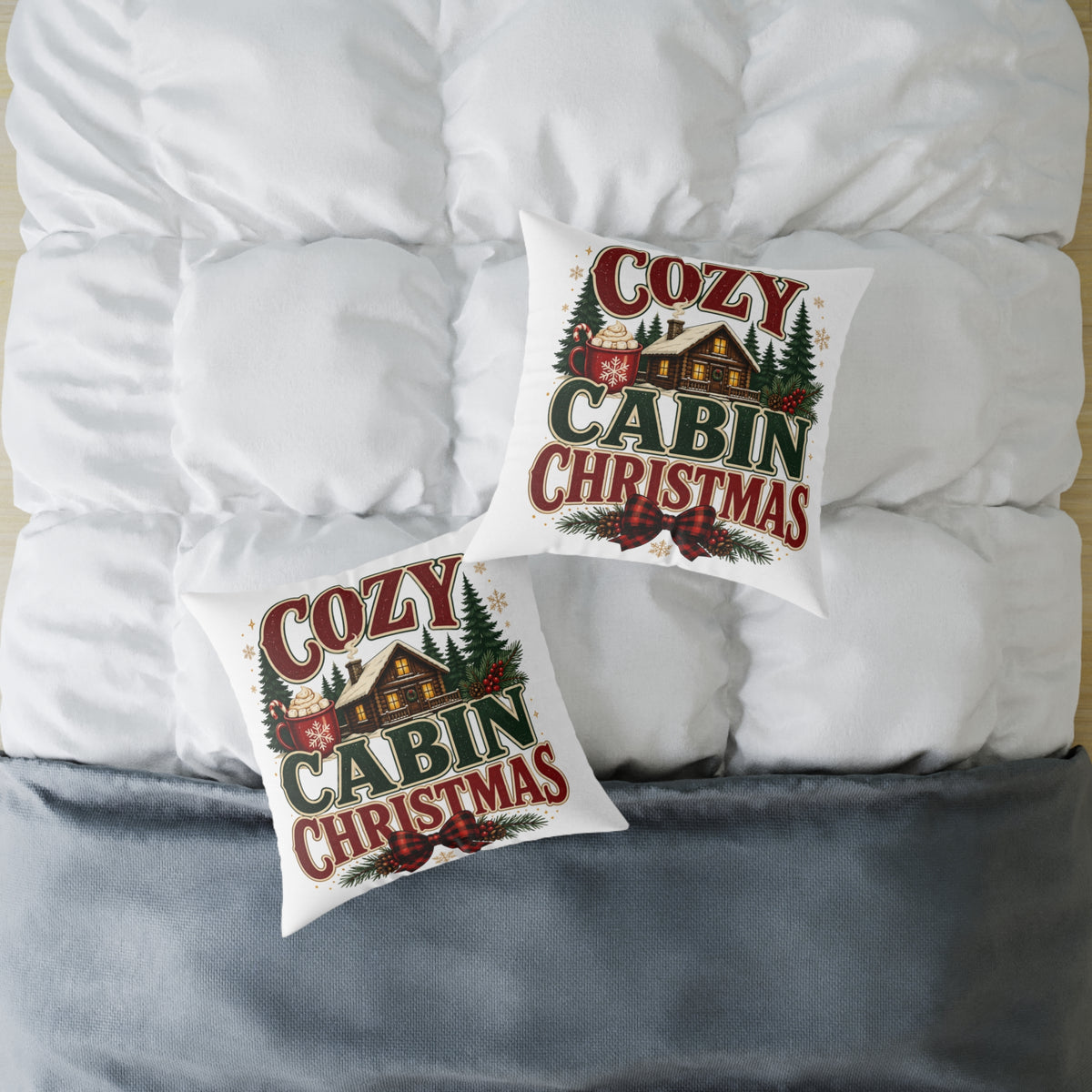 Cozy Cabin Christmas Pillow — Rustic Holiday Lodge Throw Pillow