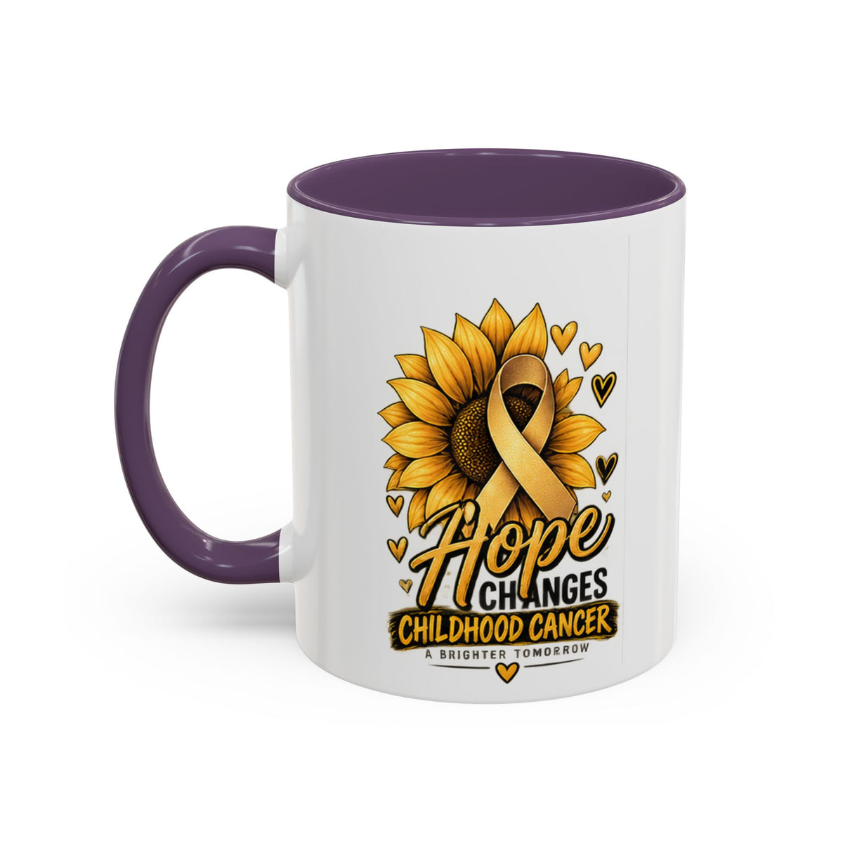 Hope Changes Childhood Cancer Mug – Gold Ribbon Sunflower Accent Coffee Cup (11/15oz)