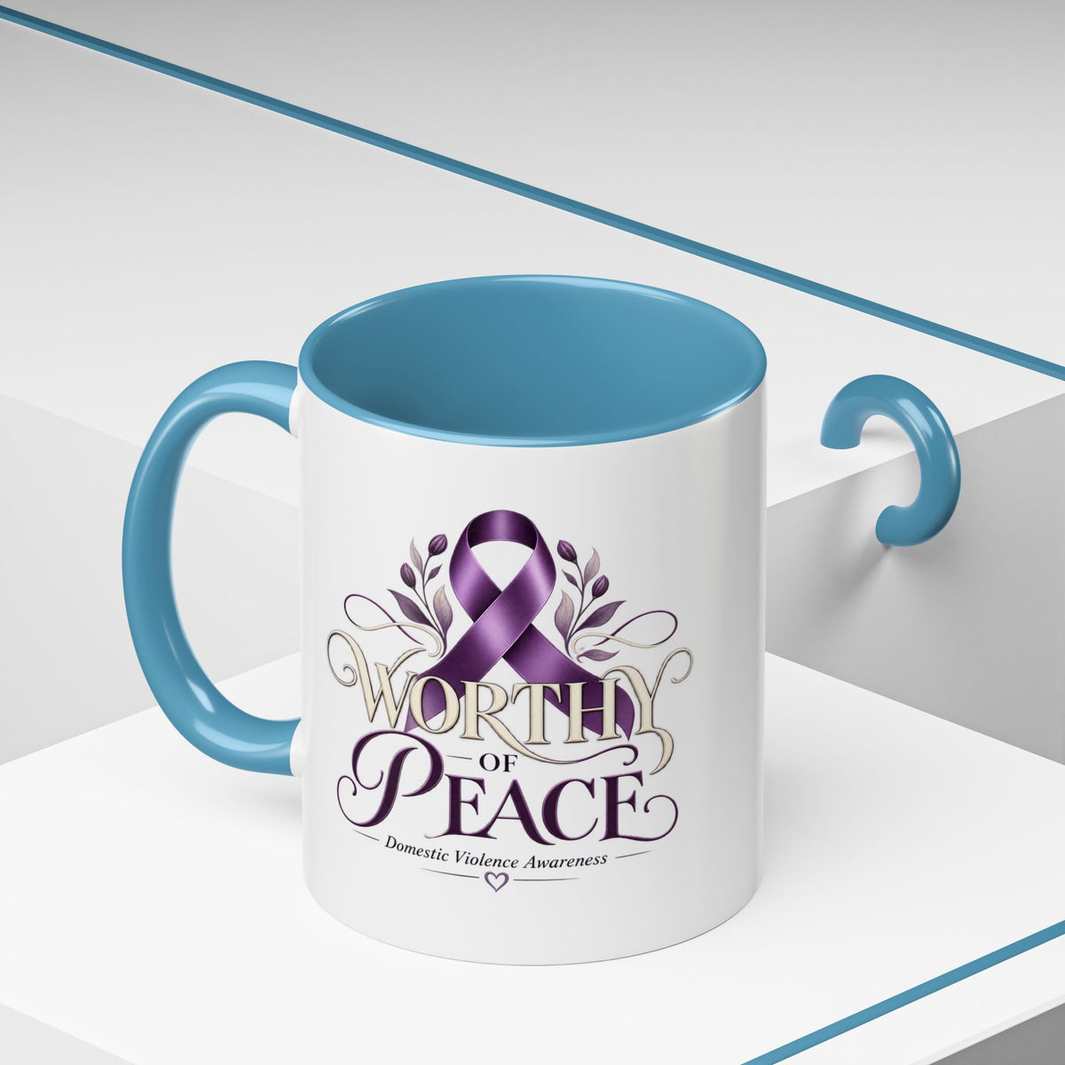 Worth of Peace Accent Coffee Mug — Domestic Violence Awareness Ribbon (11/15oz)
