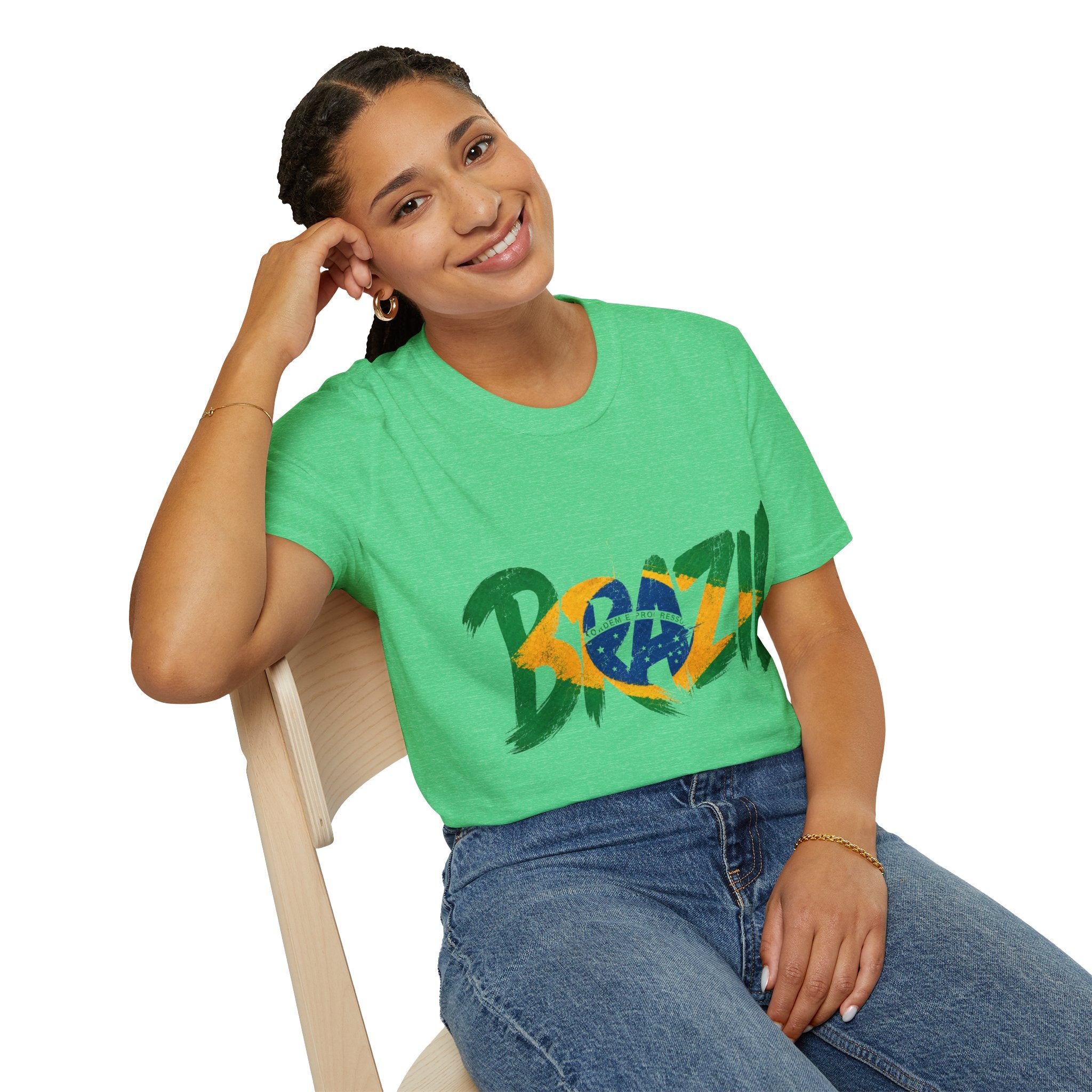 Brazil Flag Graphic T-Shirt — Bold Brazil Script with National Flag Motif