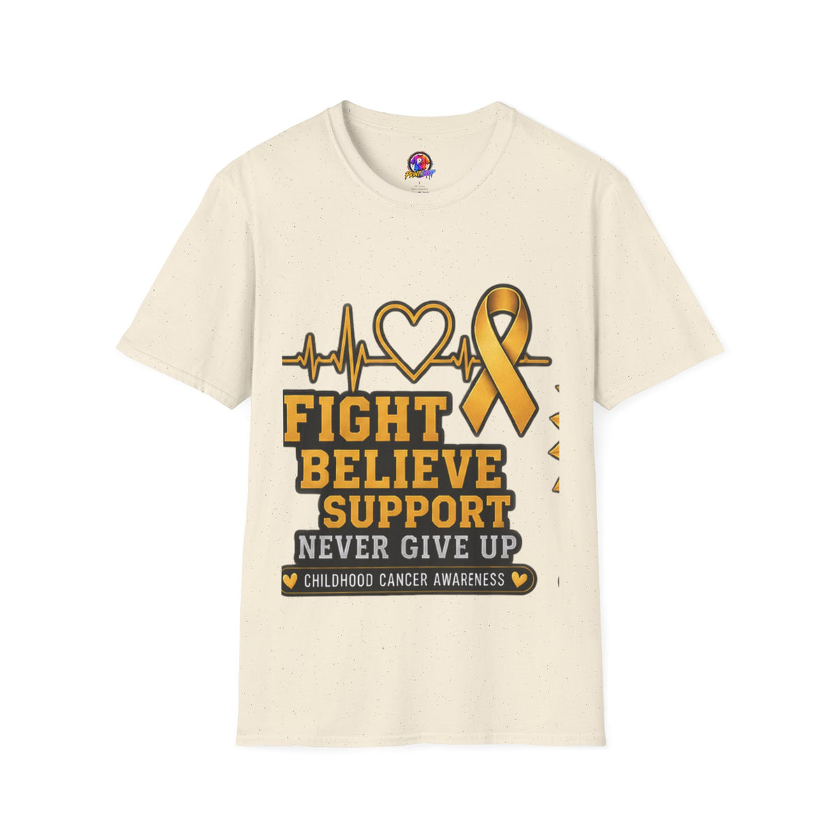 Childhood Cancer Awareness T-Shirt – "Fight Believe Support Never Give Up" Gold Ribbon Tee