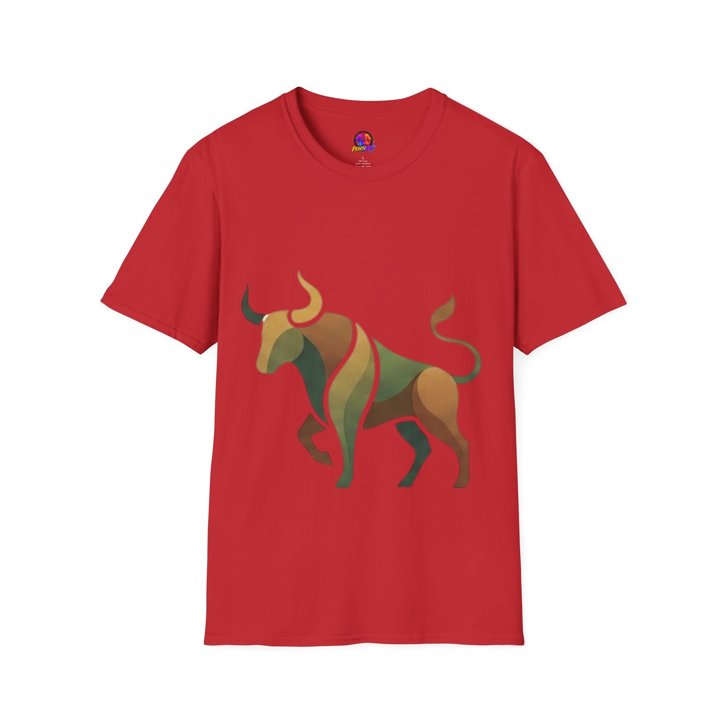 Bull Graphic T-Shirt — Earth Tone Geometric Taurus Design