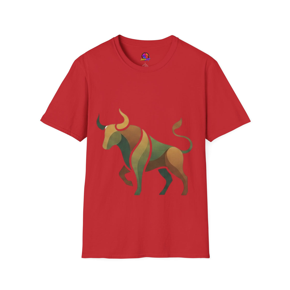 Bull Graphic T-Shirt — Earth Tone Geometric Taurus Design