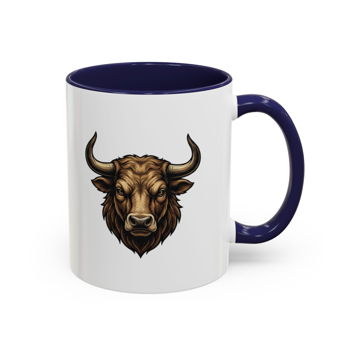 Taurus Bull Head Accent Coffee Mug — Rustic Bull Illustration Ceramic Mug