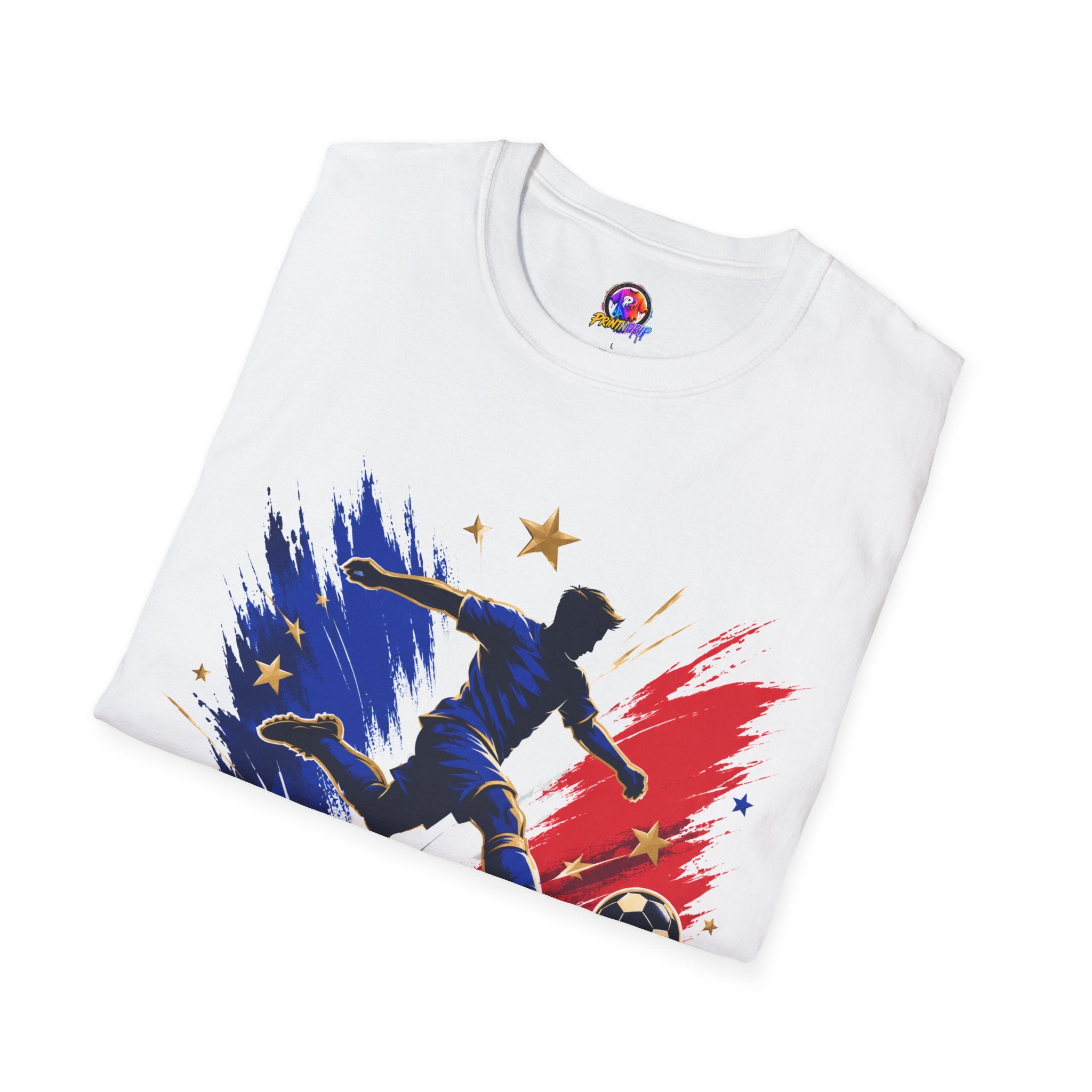 France Soccer T-Shirt — "Blue Glory" Red, White & Blue Player Graphic