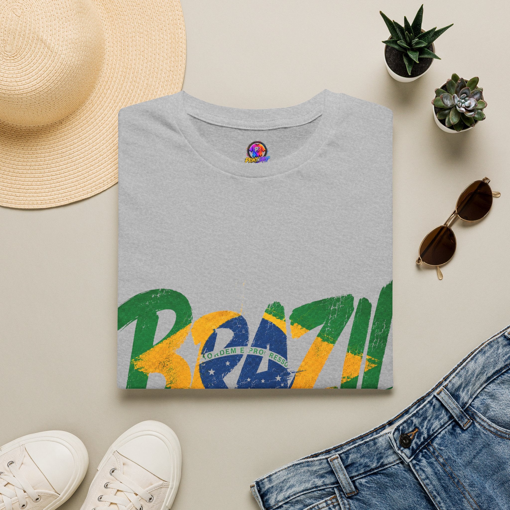 Brazil Flag Graphic T-Shirt — Bold Brazil Script with National Flag Motif