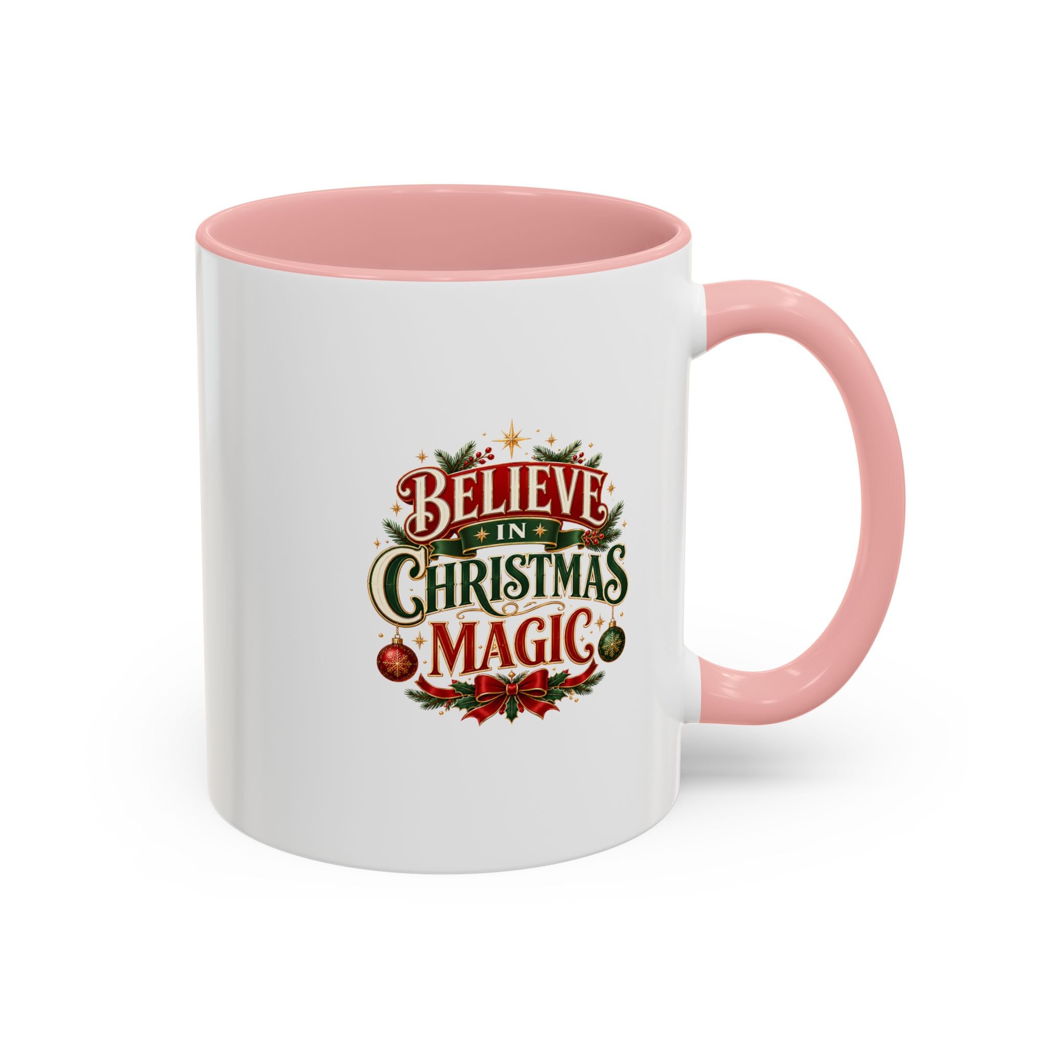Believe in Christmas Magic Accent Coffee Mug — Festive Holiday ,Ceramic