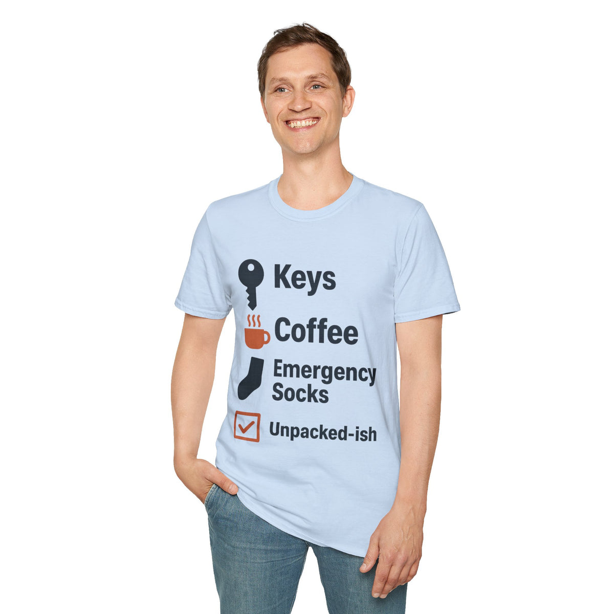 Keys, Coffee, Phone, Wallet Checklist T-Shirt — Minimal Daily Essentials Graphic Tee - Trending Now - August 2026