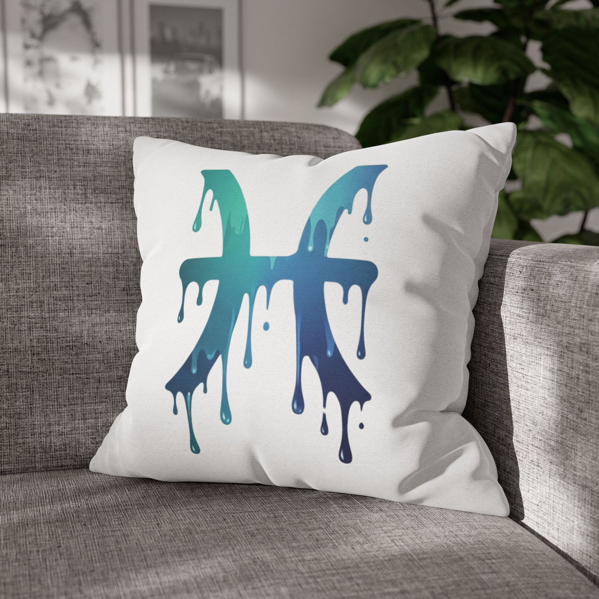 Pisces Drip Zodiac Pillowcase — Blue Gradient Astrological Accent