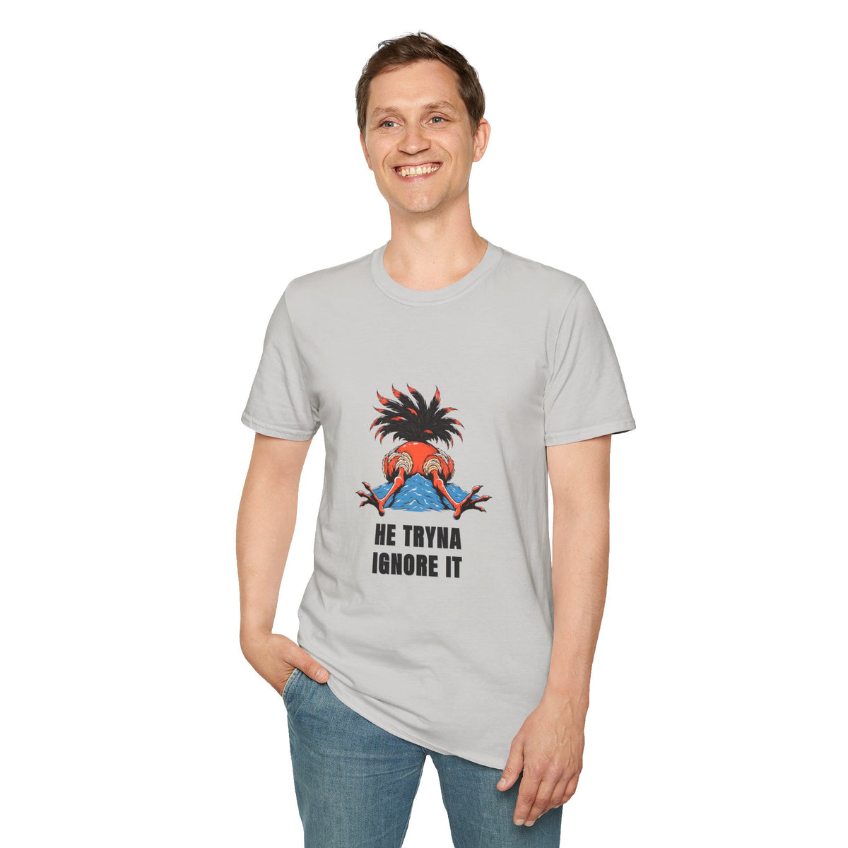 Graphic T-Shirt — 'He Tryna Ignore It' Funny Crab Illustration Tee - Trending Now - August 2026