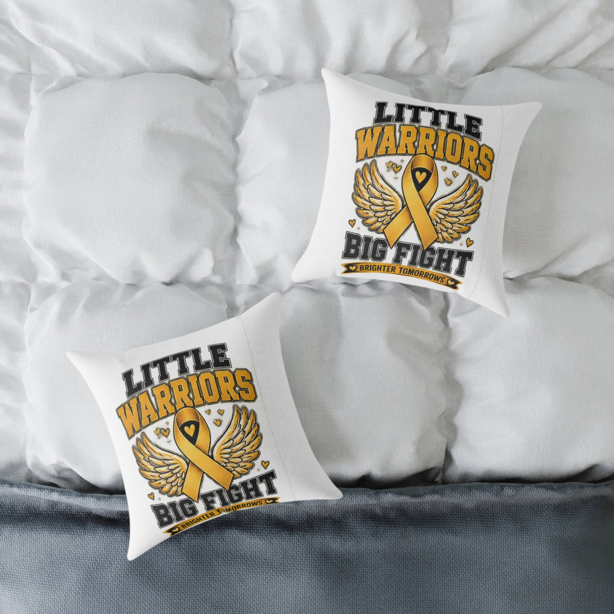 Child Cancer Awareness Pillow – "Little Warriors Big Fight" Square Throw Pillow