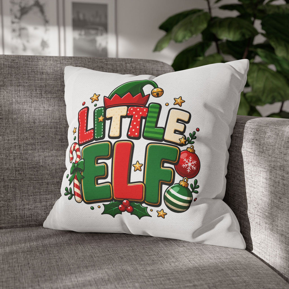Little Elf Christmas Pillowcase — Cute Holiday Kids Decorative Pillow Cover
