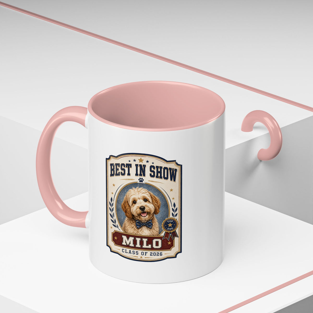 Milo Bailey Dog Dad Mom Best in Show Personalized Dog Mug — "Milo" Class of 2028 Accent Coffee Mug