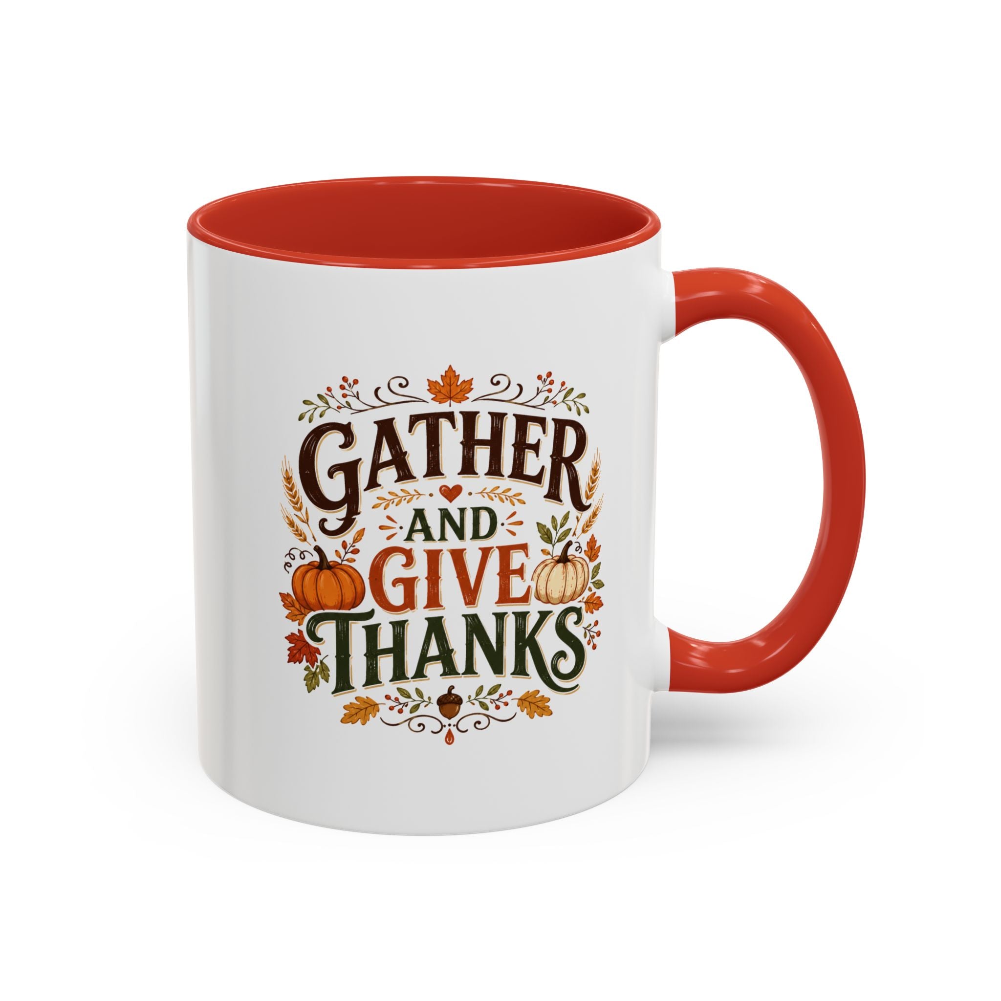 Thanksgiving Mug Gather and Give Thanks Coffee Mug — Thanksgiving Accent Mug
