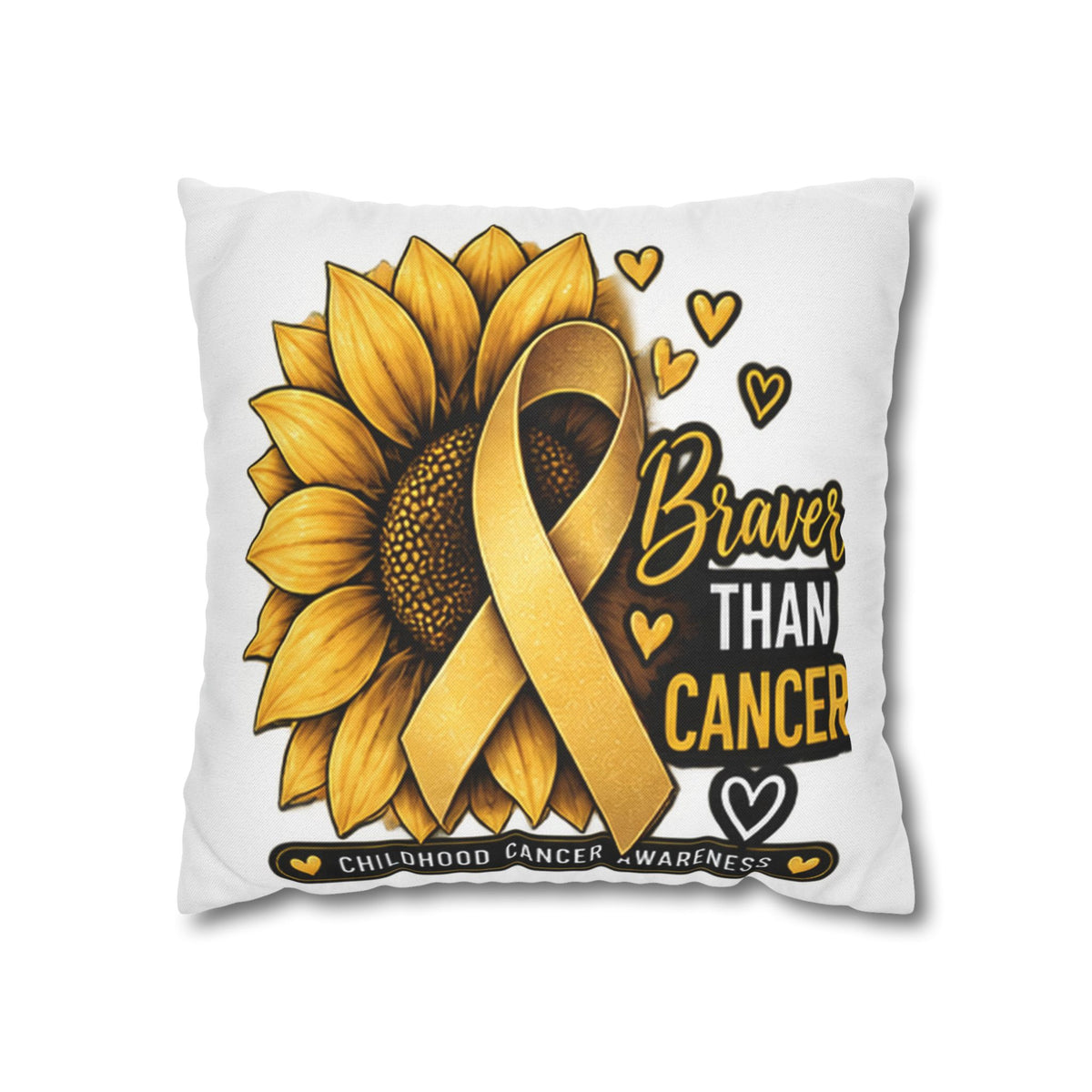 Childhood Cancer Brave Than Cancer Sunflower Ribbon Square Pillowcase