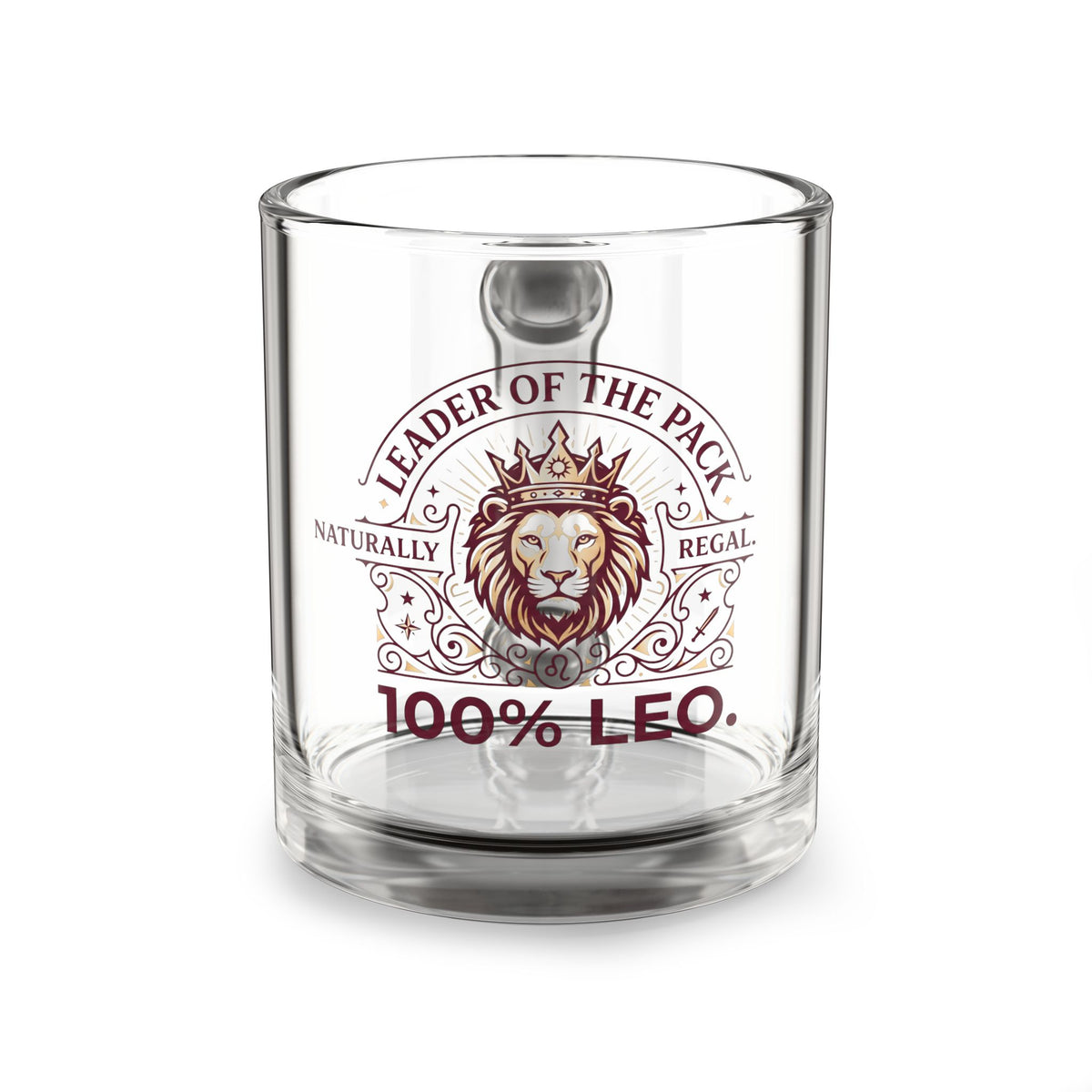 Leo Zodiac Glass Mug — "Leader of the Pack" 100% LEO Coffee Cup