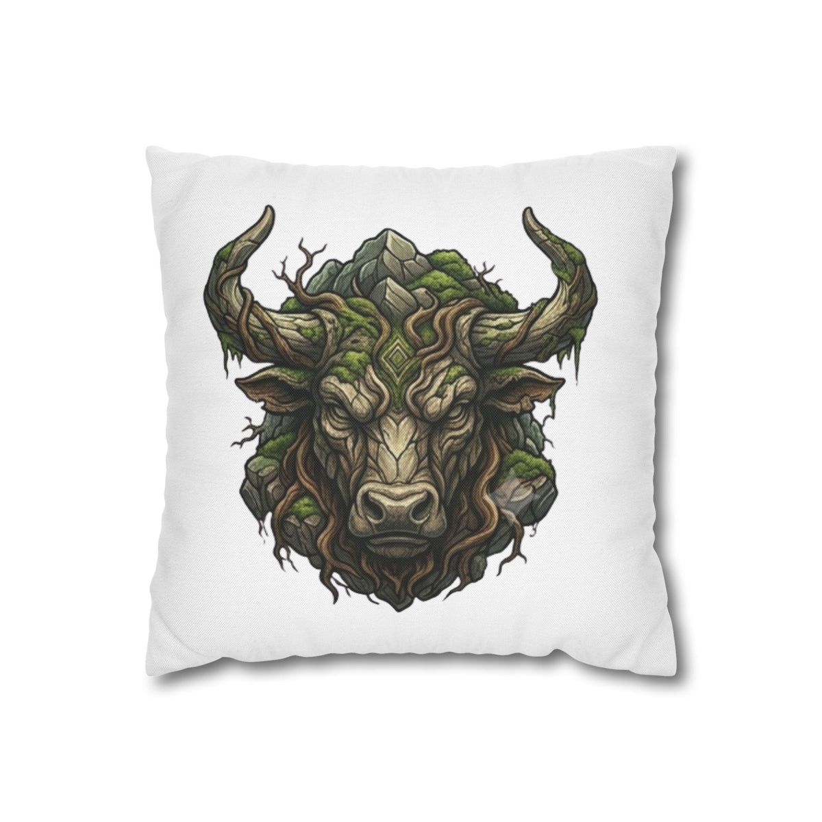 Taurus Forest Bull Decorative Pillowcase — Mythic Woodland Ox Accent Cushion