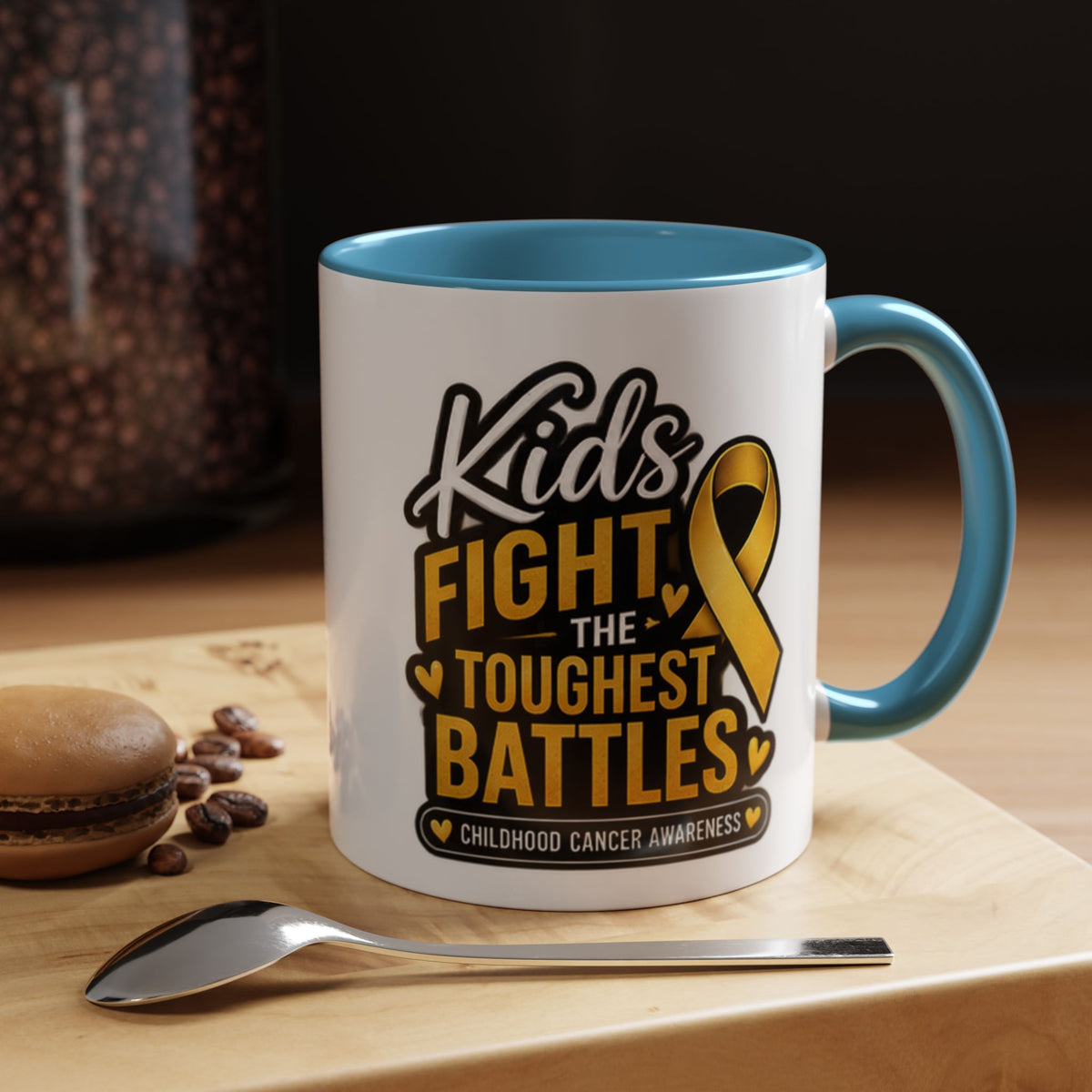 Childhood Cancer Awareness Accent Coffee Mug - "Kids Fight the Toughest Battles" (11/15oz)