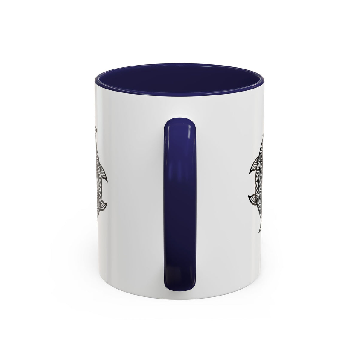 Pisces Zodiac Turtle Mandala Accent Coffee Mug – Black Interior & Handle, Intricate Tribal Sea Turtle Design