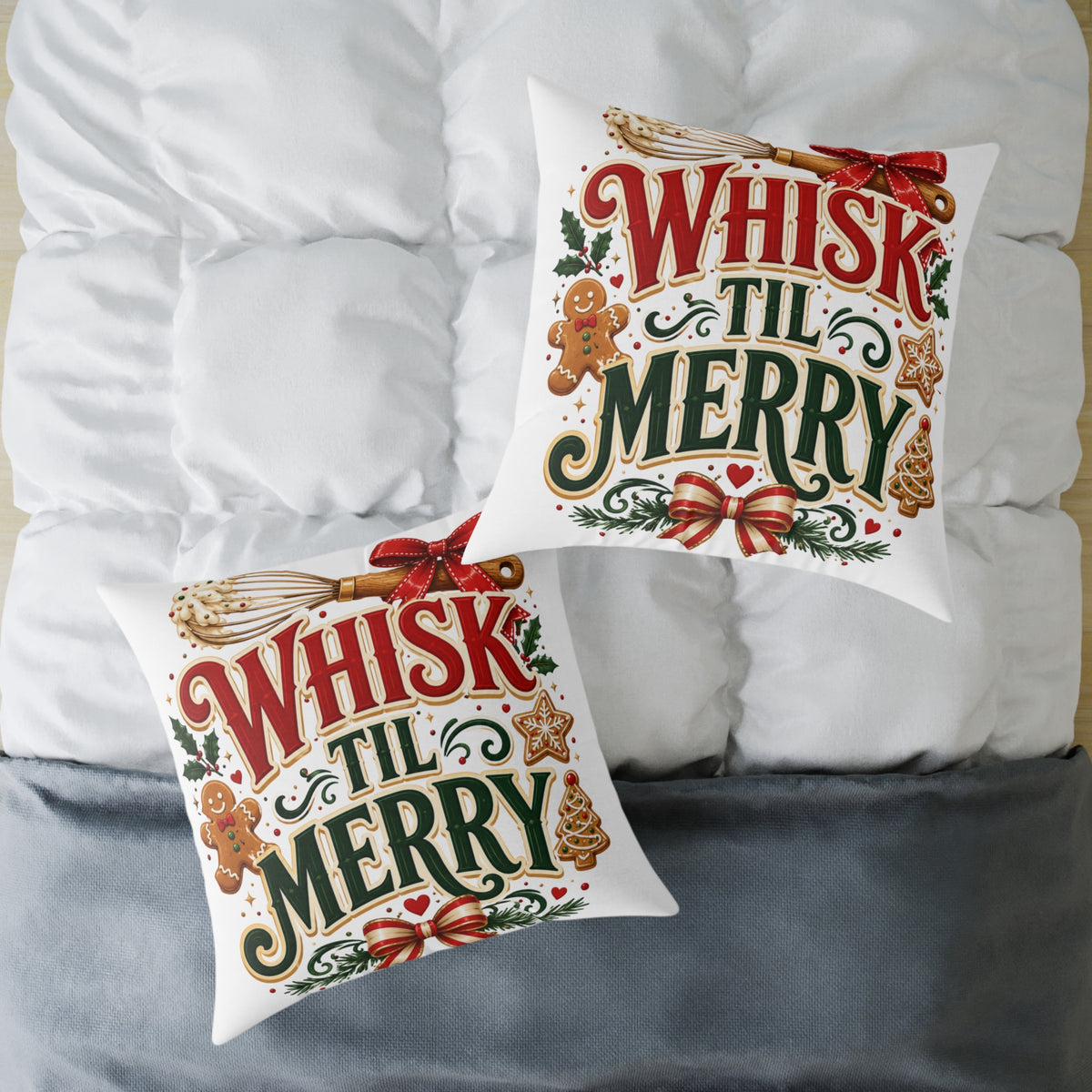 Christmas Whisk 'Til Merry Holiday Pillow - Christmas Baking Decorative Throw Pillow