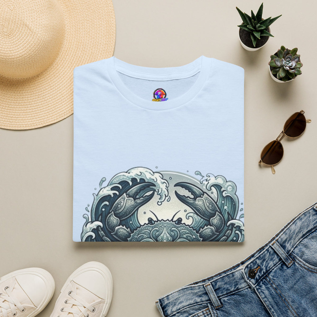 Cancer Zodiac Crab & Waves T-Shirt — Nautical Ocean Art Tee