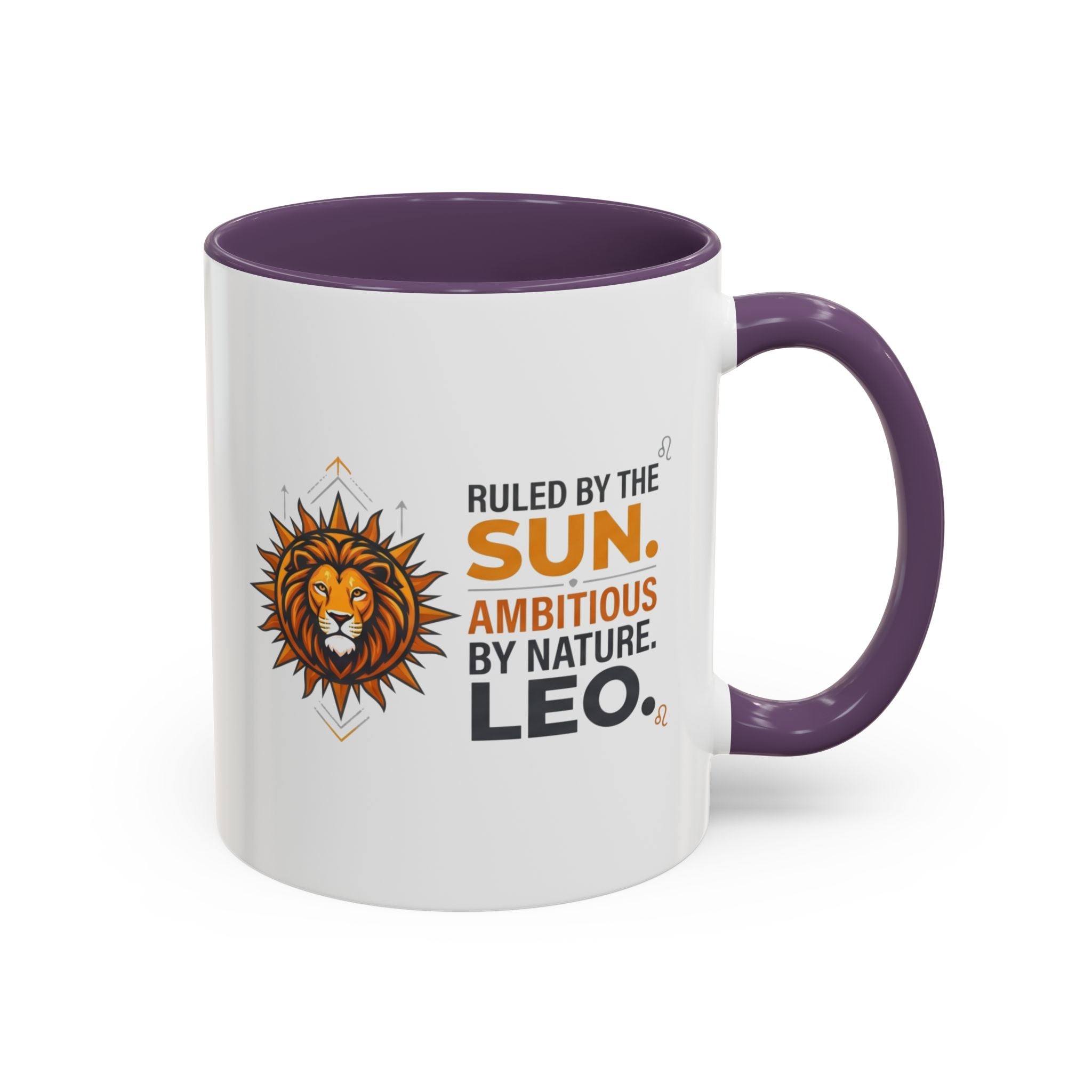Leo Zodiac Coffee Mug — "Ruled by the Sun. Ambitious by Nature. LEO." Accent Ceramic Mug