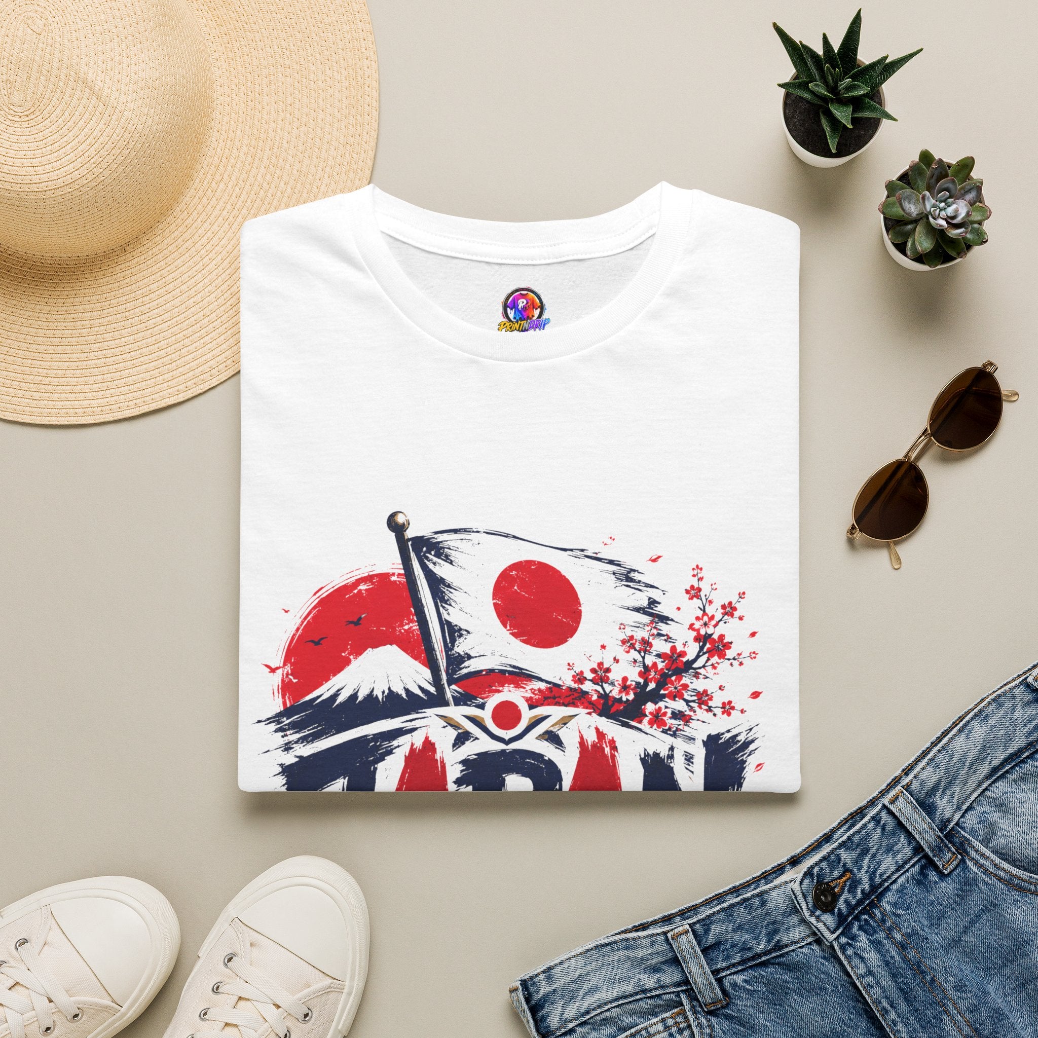 Japan Soccer T-Shirt — Japanese Flag & Cherry Blossom Football Graphic
