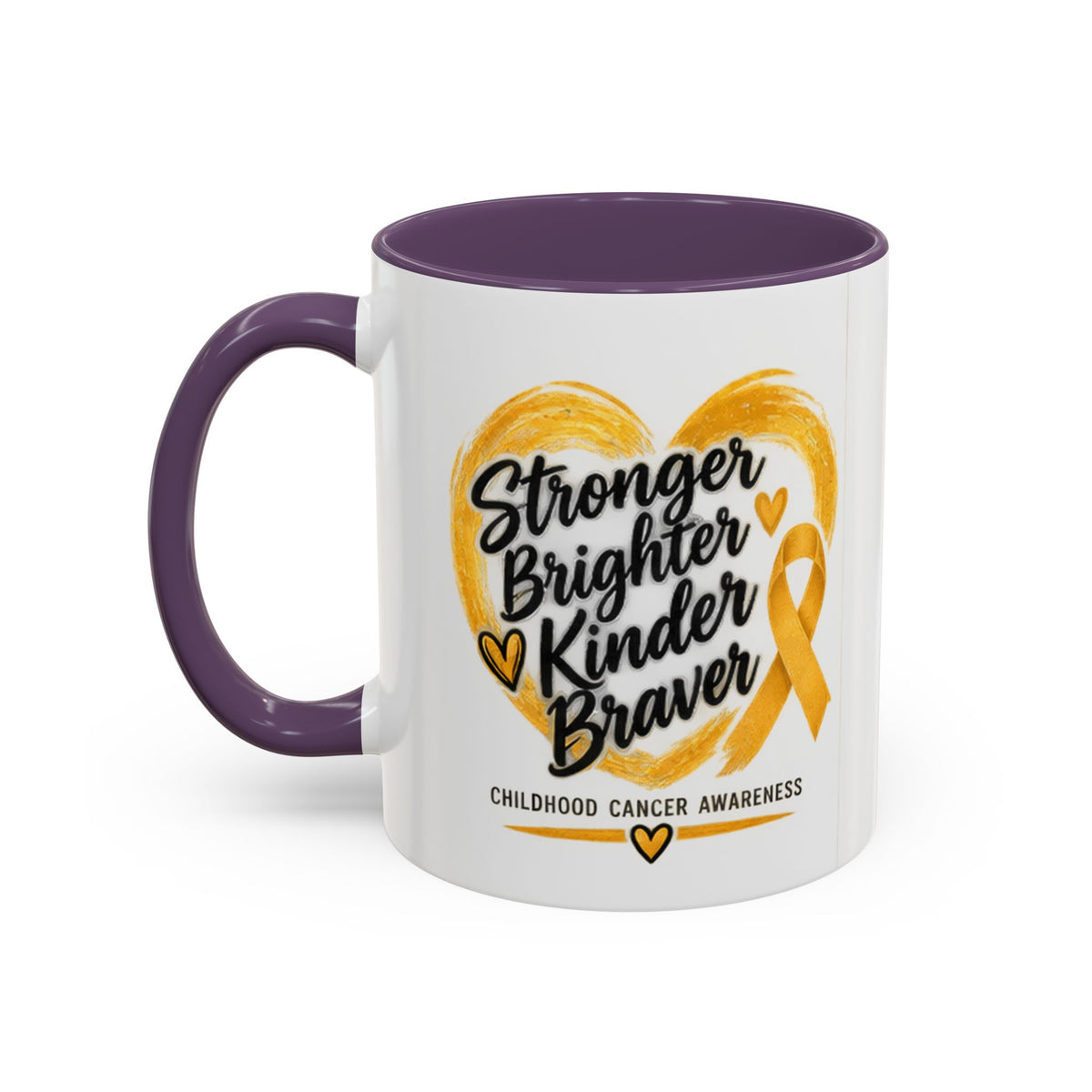 Childhood Cancer Awareness Accent Coffee Mug — "Stronger Brighter Kinder Braver"