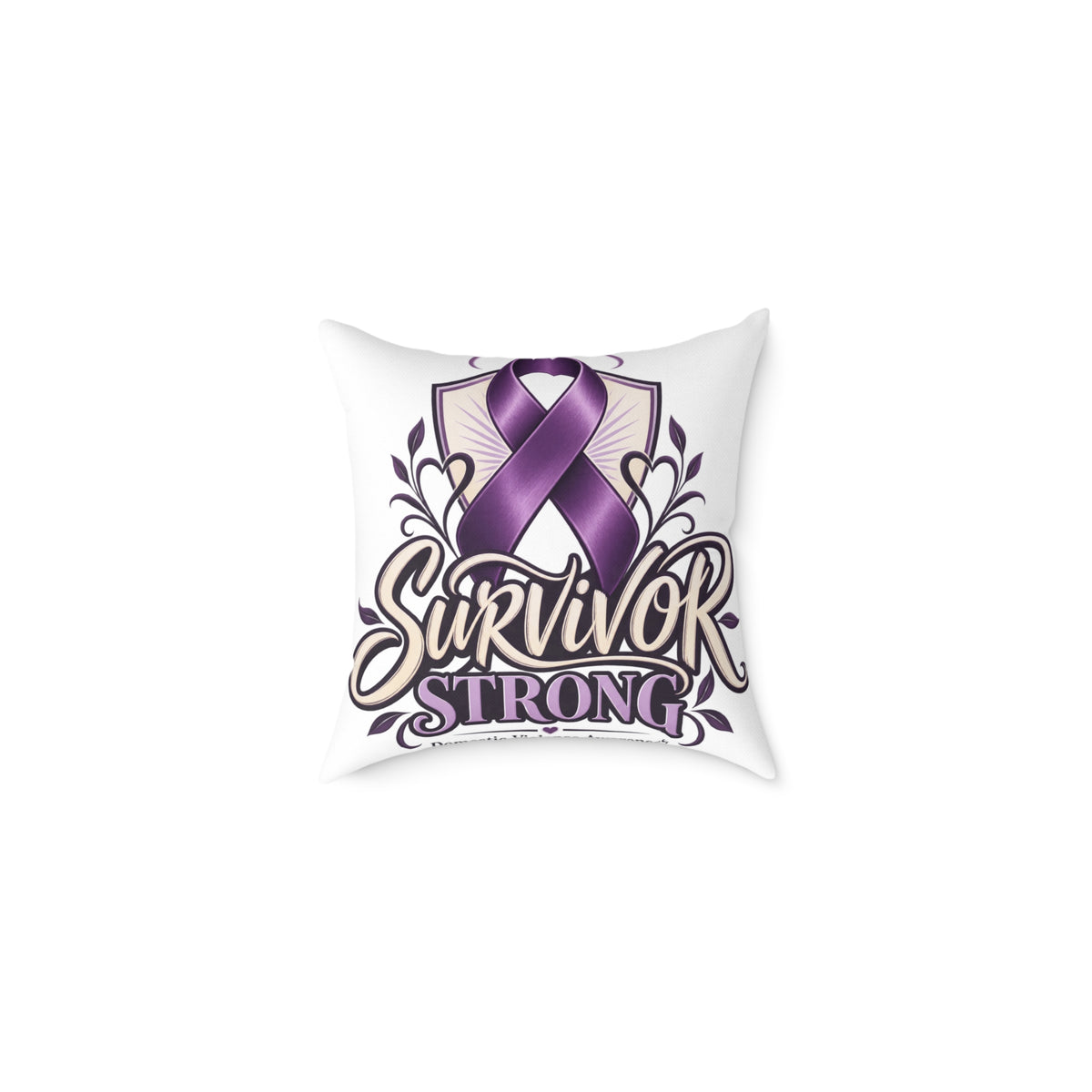 Survivor Strong Purple Ribbon Square Pillow — Domestic Violence Awareness Support Home Decor