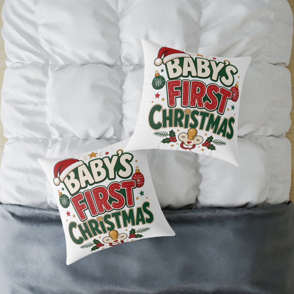 Baby's  First Christmas Square Poly Canvas Pillow