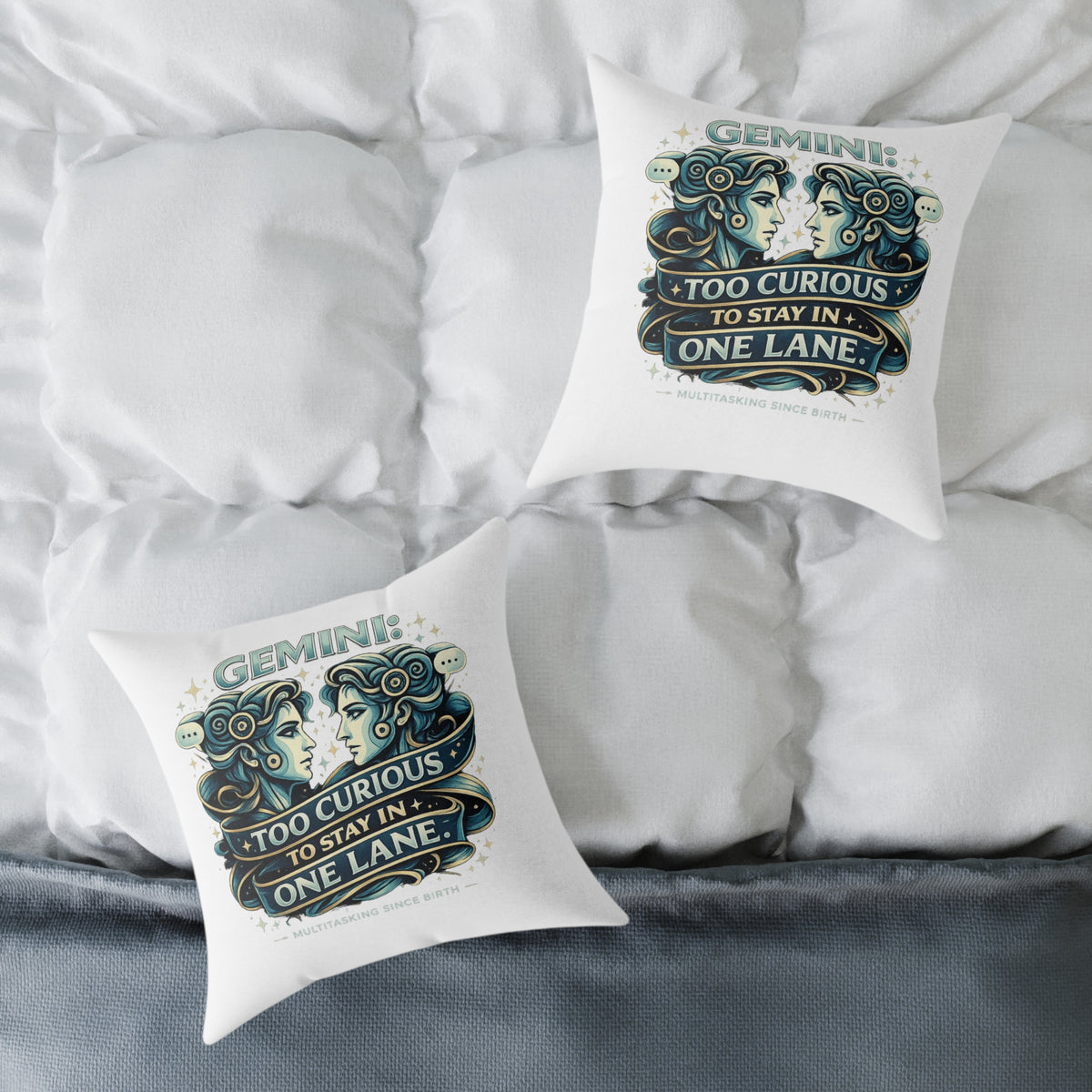 Gemini Zodiac Too Curious Square Poly Canvas Pillow