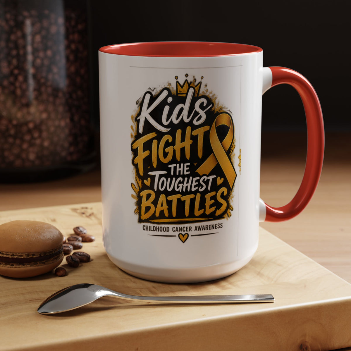 Kids Fight The Toughest Battles Accent Coffee Mug — Childhood Cancer Awareness 11/15oz