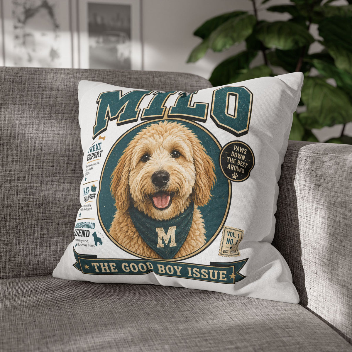 Milo 'The Good Boy Issue' Decorative Pillowcase – Personalized Dog Portrait Accent Pillowcase Milo Bailey Dog Dad Mom