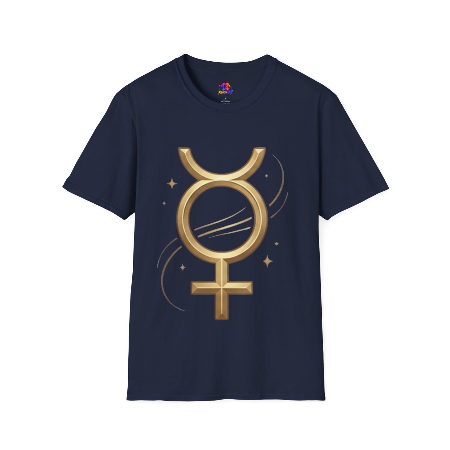 T-Shirt — Gold Mercury Astrology Symbol Tee (Mercury in Taurus)