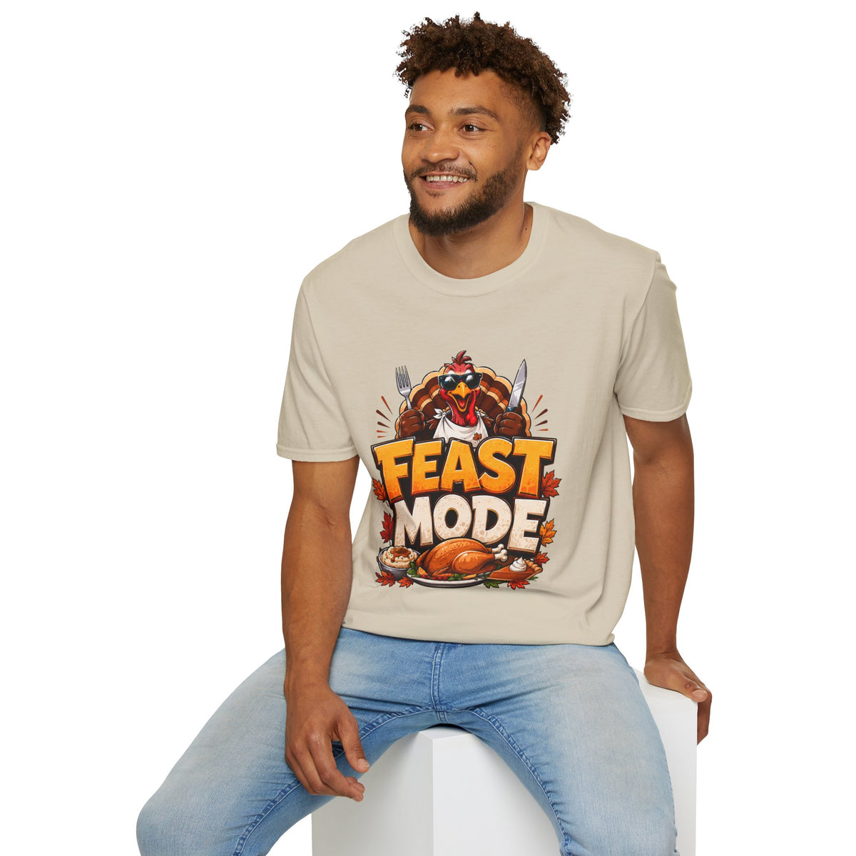 Thanksgiving T-Shirt Feast Mode T-Shirt — Funny Thanksgiving Turkey Graphic Tee