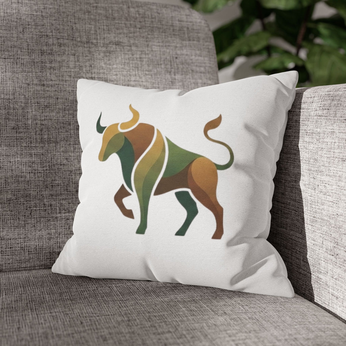 Taurus Geometric Bull Throw Pillowcase – Earth Tone Taurus Home Decor