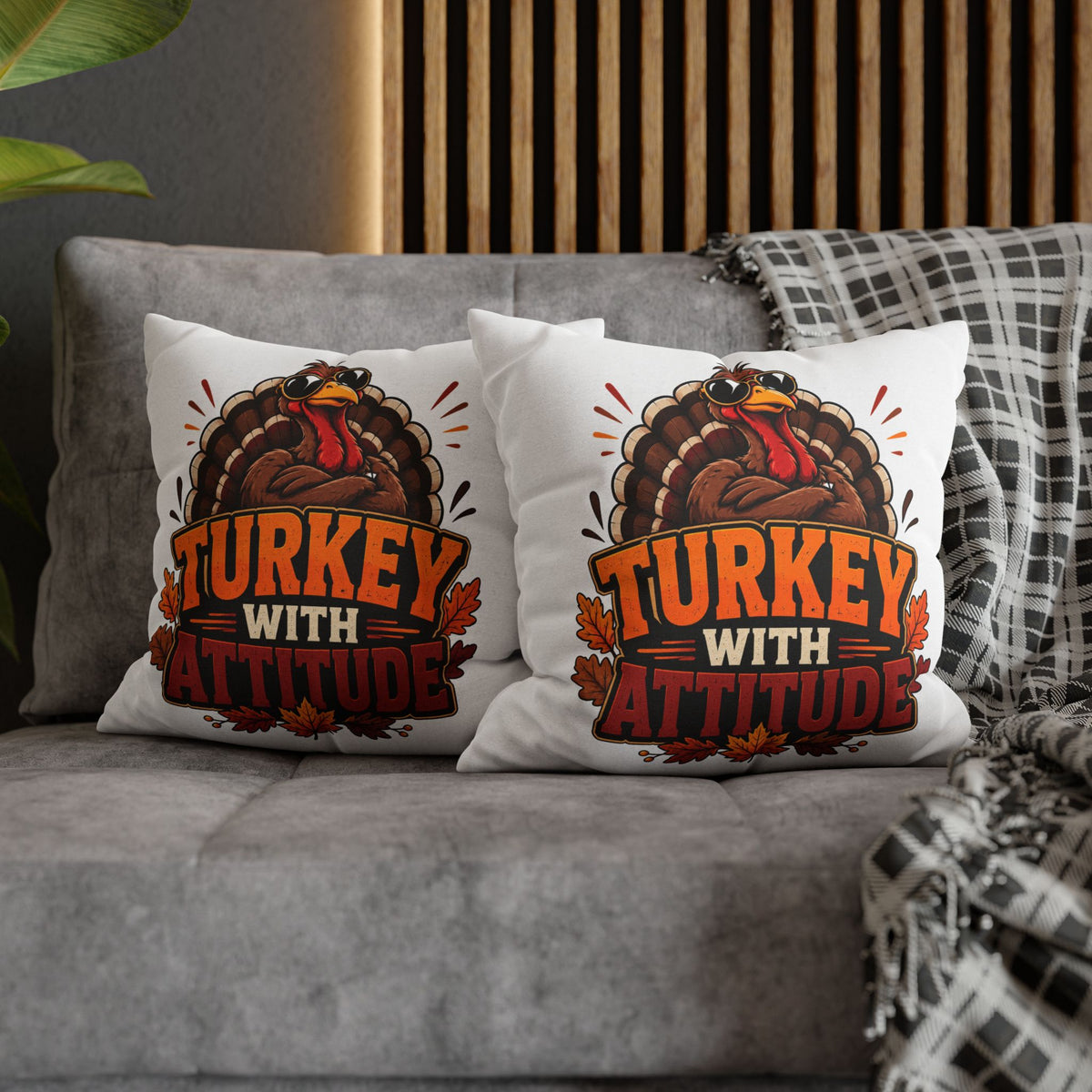 Thanksgiving Turkey With Attitude Pillowcase — Funny Thanksgiving Decorative Pillow Cover