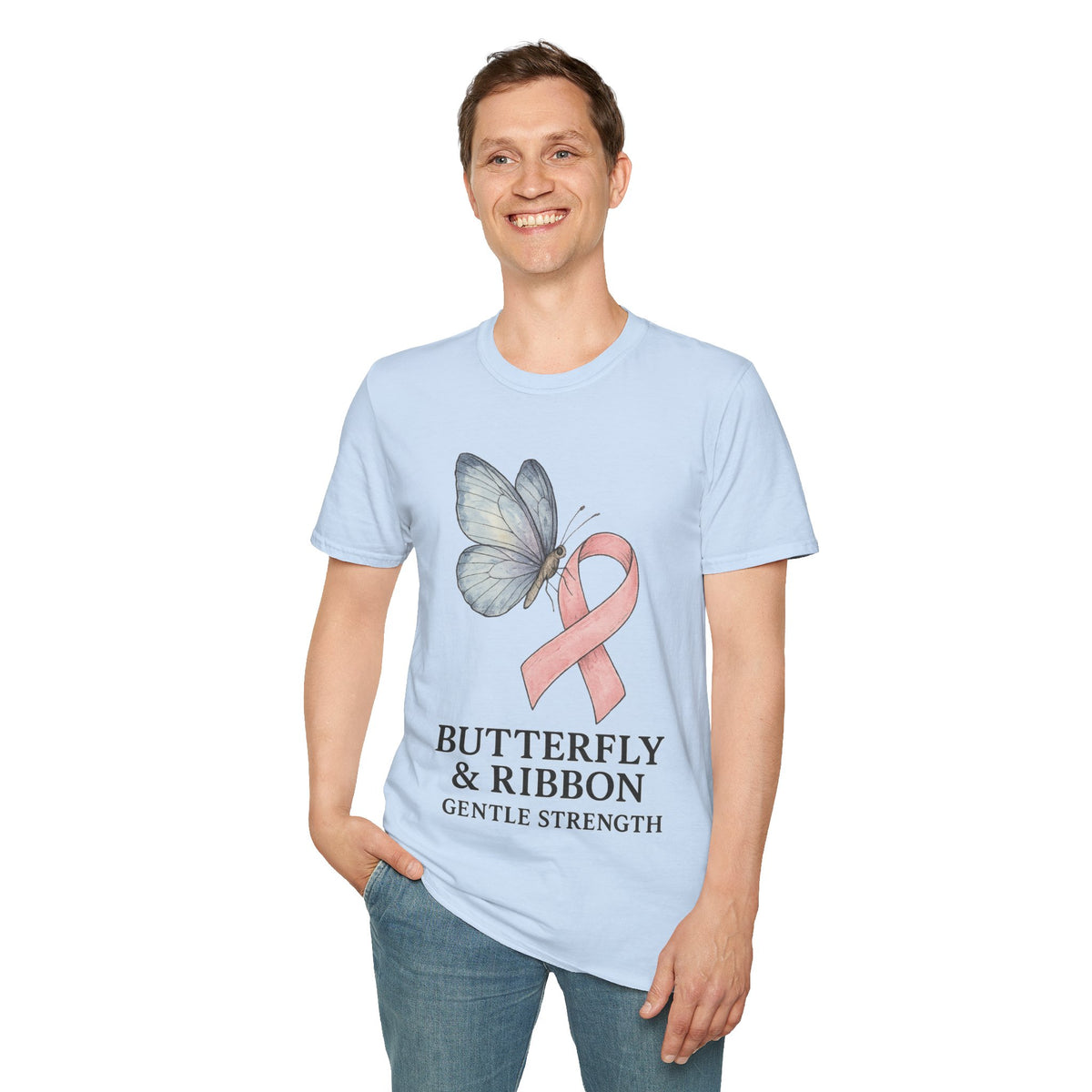 Butterfly and Ribbon Gentle Strength Graphic Tee, Pink Ribbon Breast Cancer T-Shirt - Trending Now - September 2026