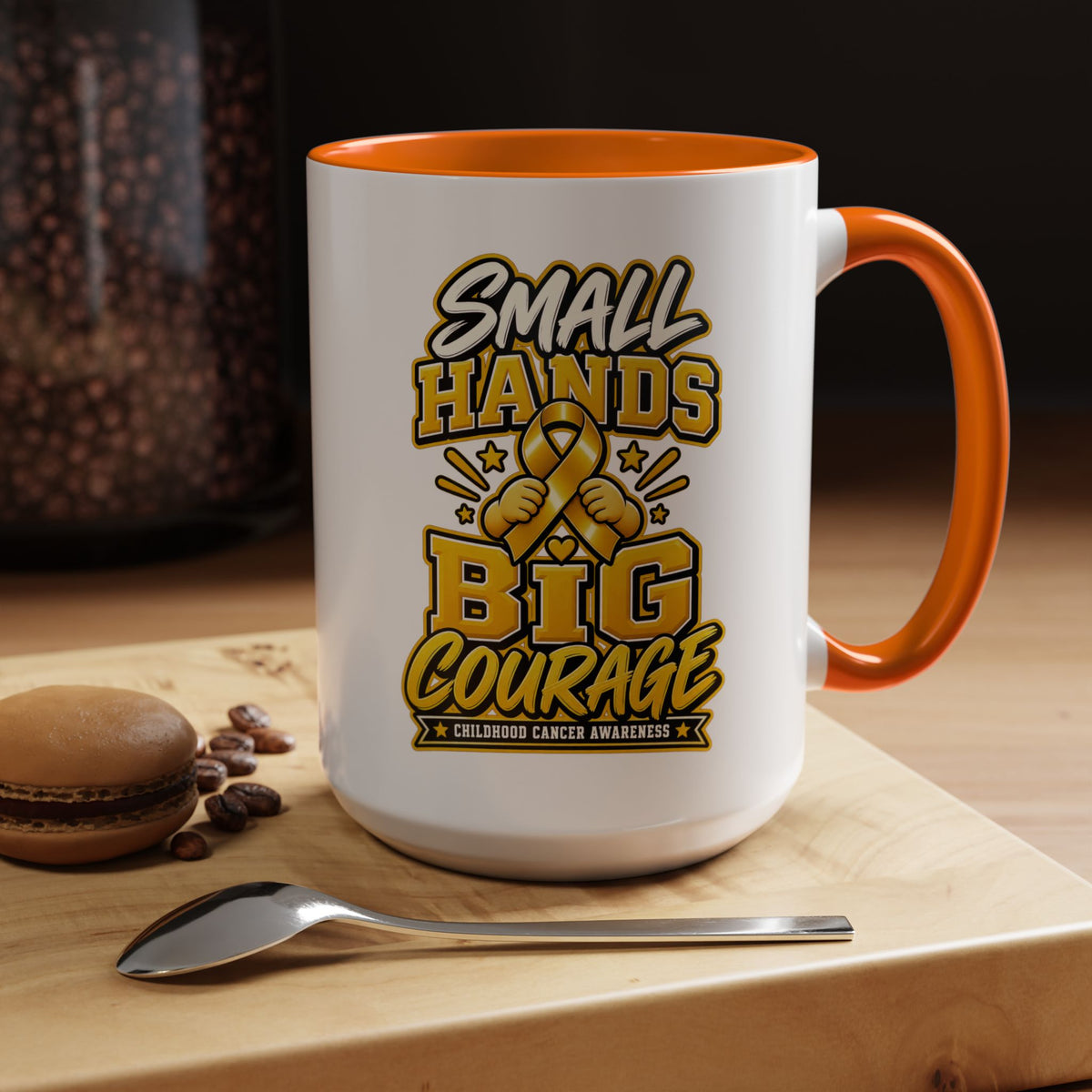 Coffee Mug - "Small Hands Big Courage" Childhood Cancer Awareness Accent Mug