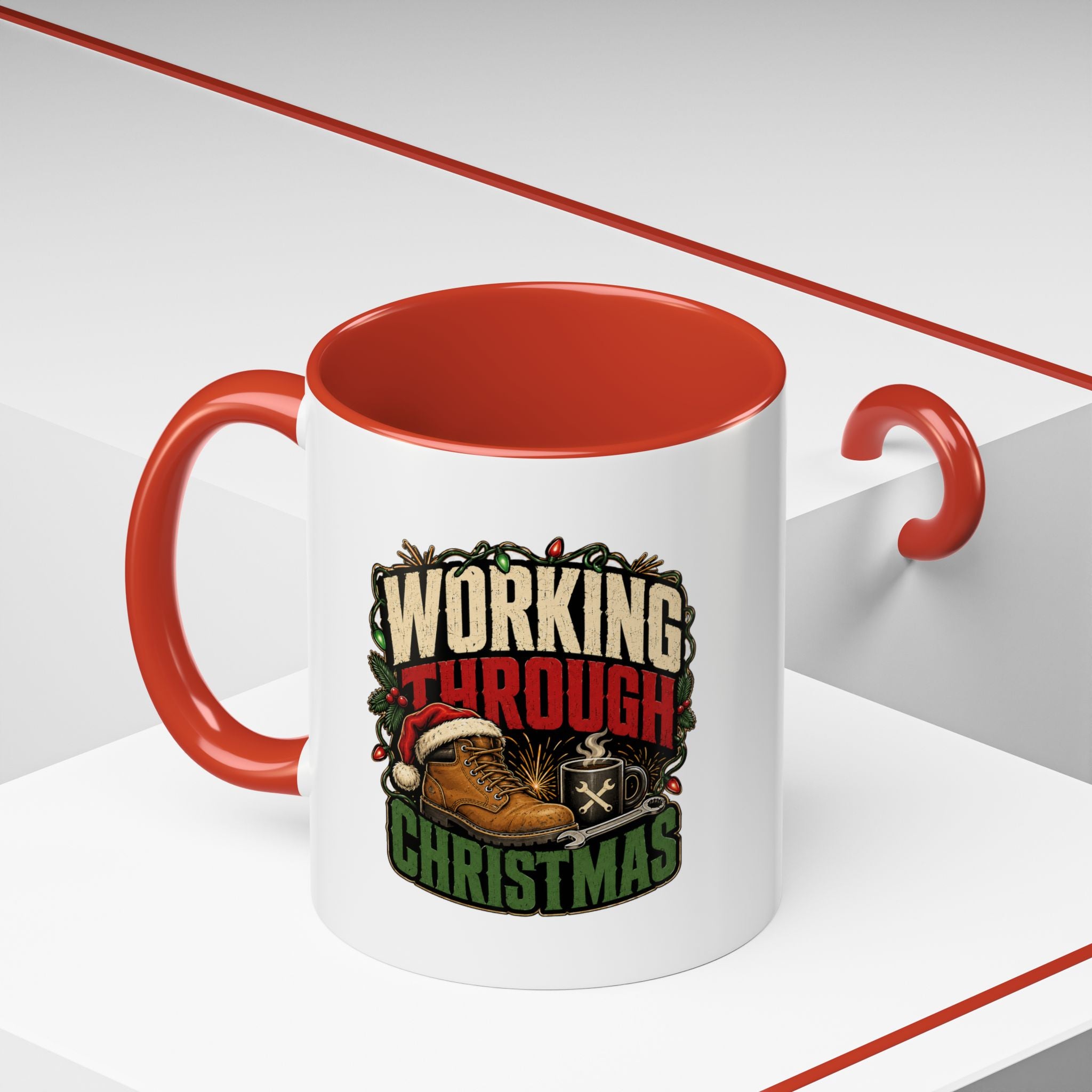 Modern Day Christmas Working Through Christmas Coffee Mug — Funny Holiday Work & Overtime Gift