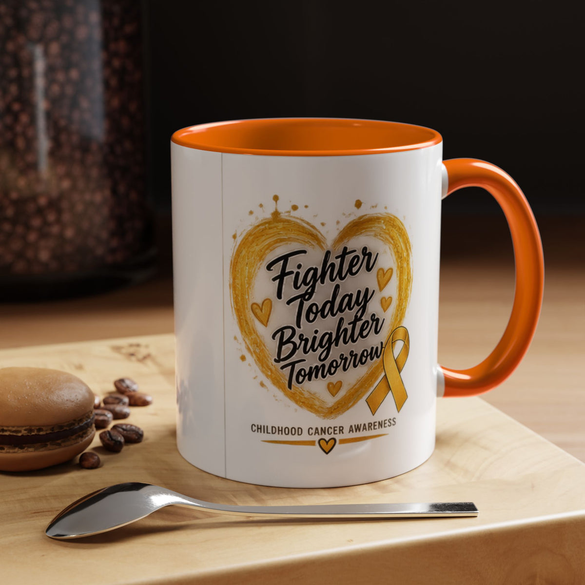 Childhood Cancer Awareness Coffee Mug – "Fighter Today Brighter Tomorrow" (Accent 11/15oz)
