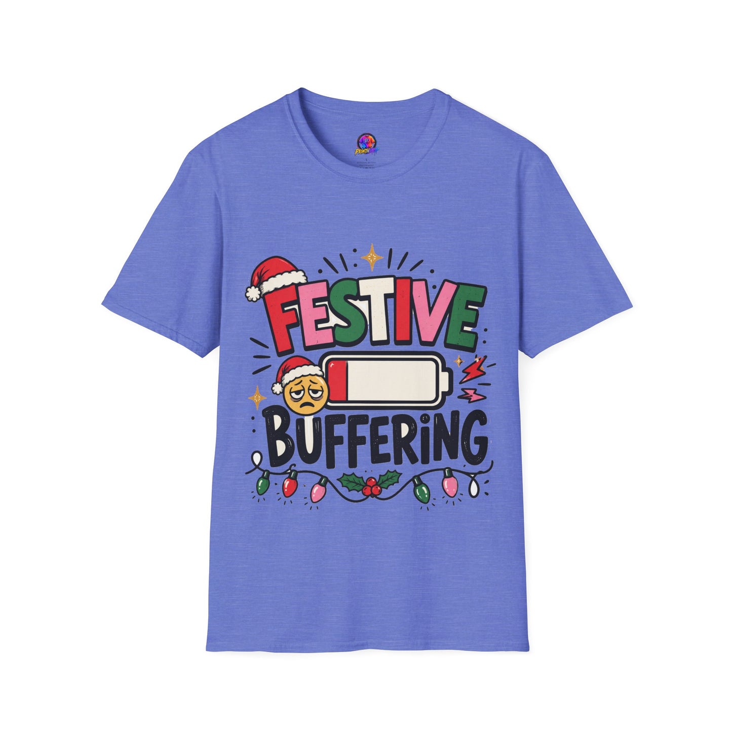 Festive Buffering T-Shirt — Funny Holiday Christmas Tee with Loading Battery Design