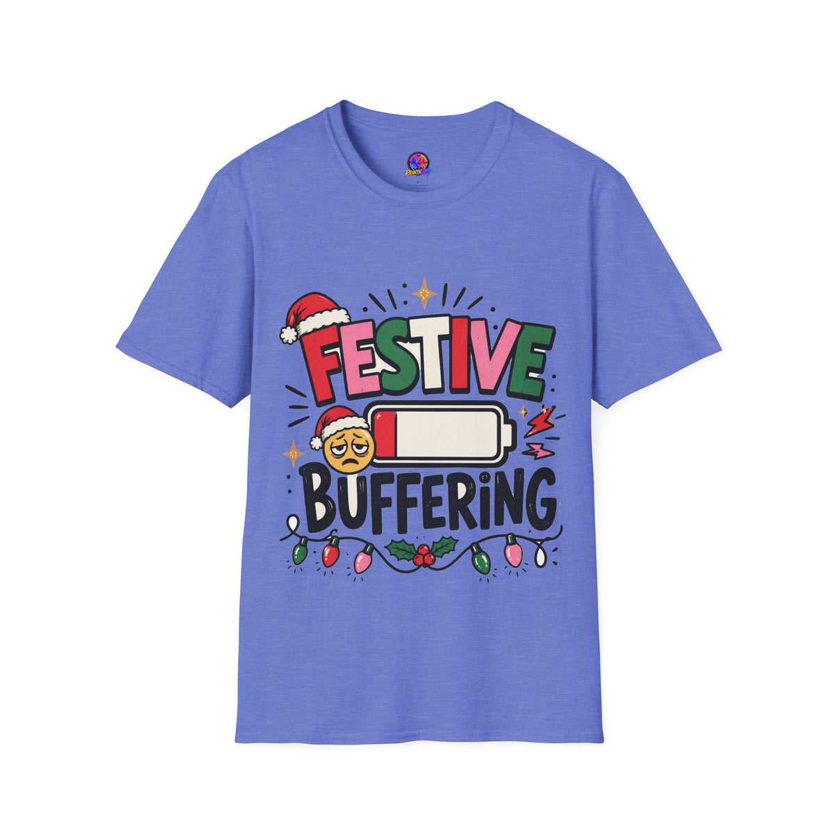 Festive Buffering T-Shirt — Funny Holiday Christmas Tee with Loading Battery Design