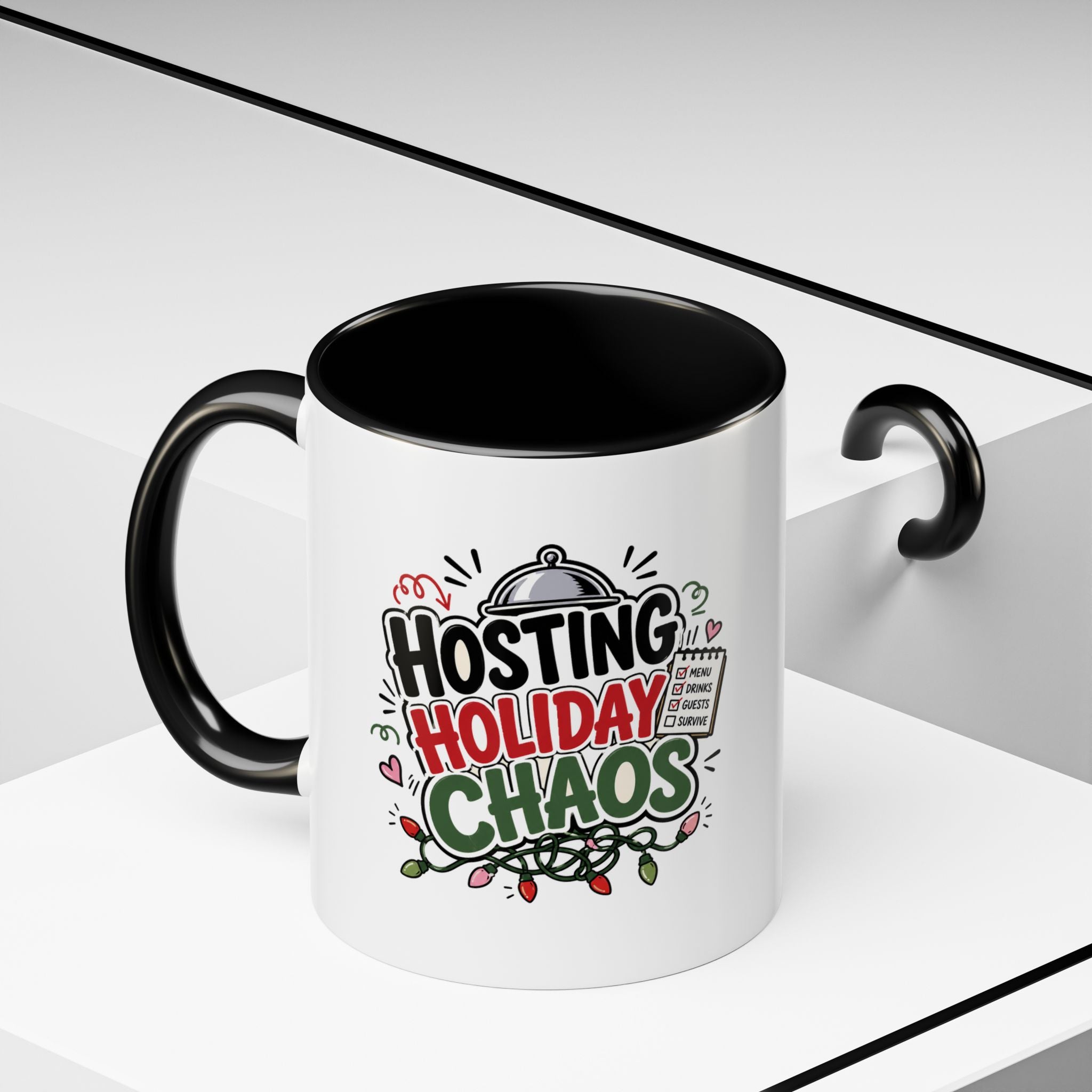 Modern Day Christmas Hosting Holiday Chaos Accent Coffee Mug — "Hosting Holiday Chaos" Funny Christmas Coffee Cup