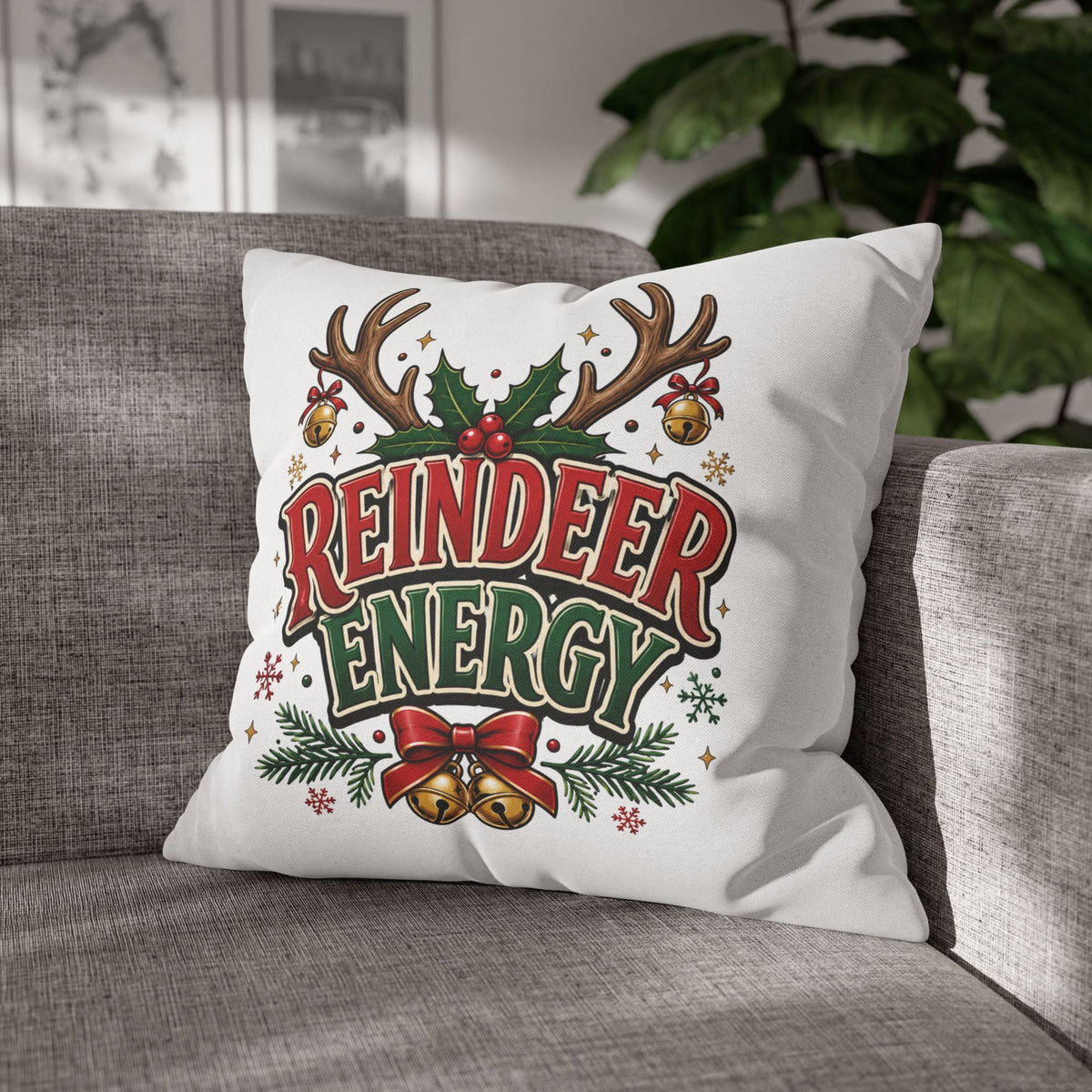Christmas Reindeer Energy Holiday Pillowcase — Festive Christmas Decorative Throw Cover