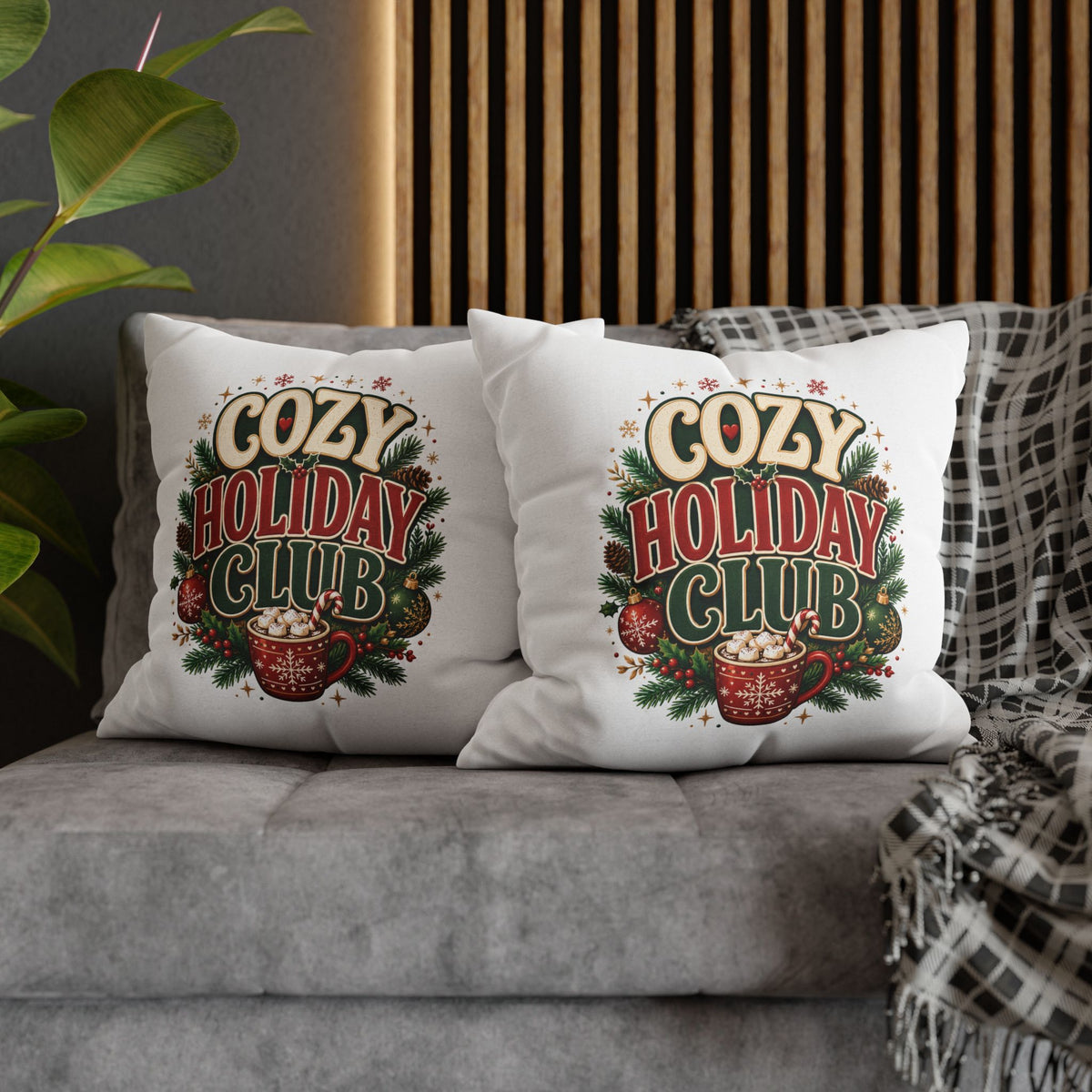 Christmas Cozy Holiday Club Pillowcase — Festive Hot Cocoa Christmas Throw Pillow