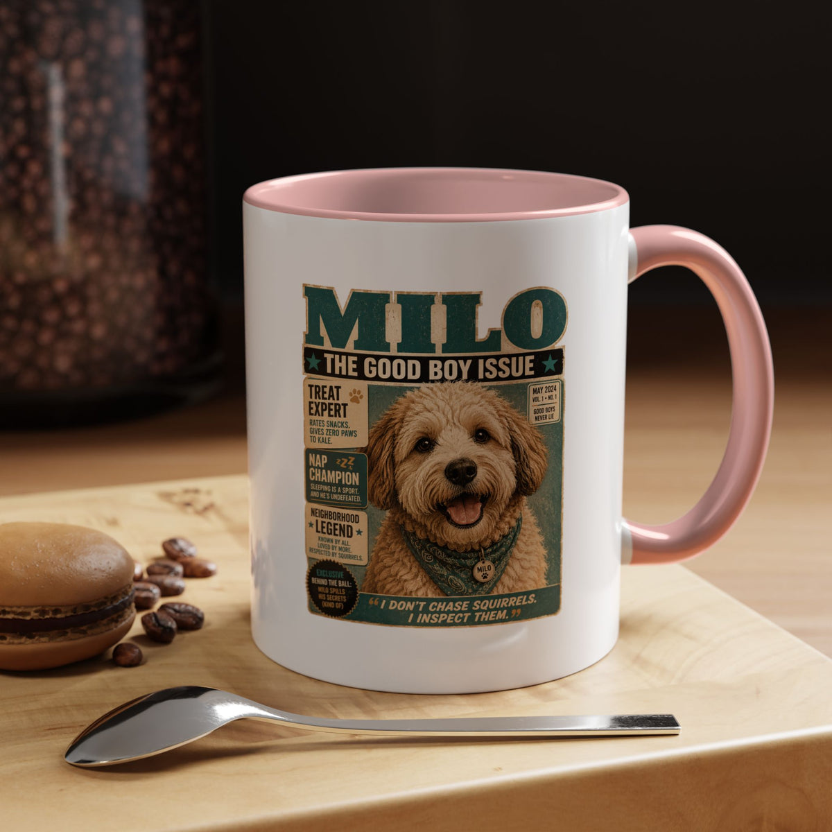 Milo Bailey Dog Dad Mom Milo 'The Good Boy Issue' Accent Coffee Mug – Cute Dog Magazine Cover Design