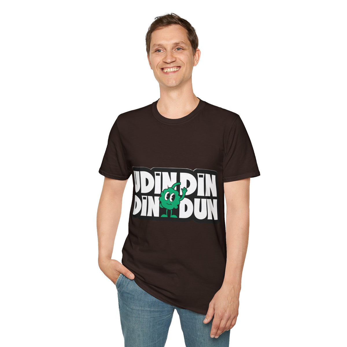 Udindin Din Dun Graphic T-Shirt — Cute Green Character Retro Logo- Trending Now - September 2026