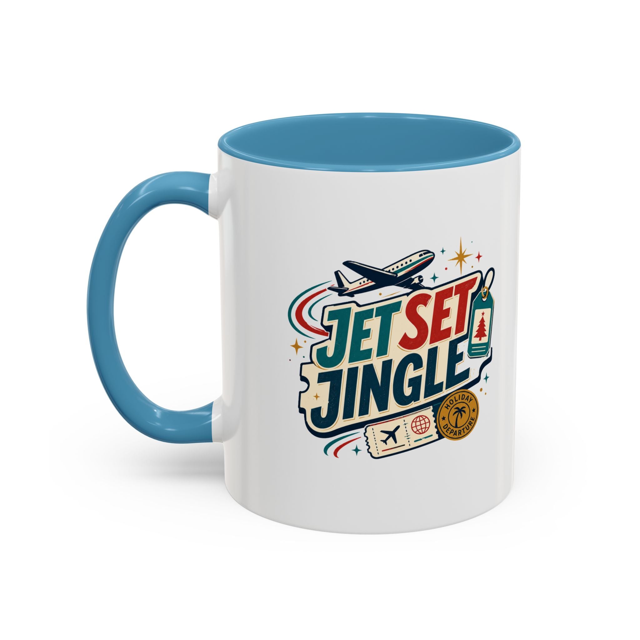 Modern Day Christmas Jet Set Jingle Coffee Mug — Holiday Travel Themed Accent Mug