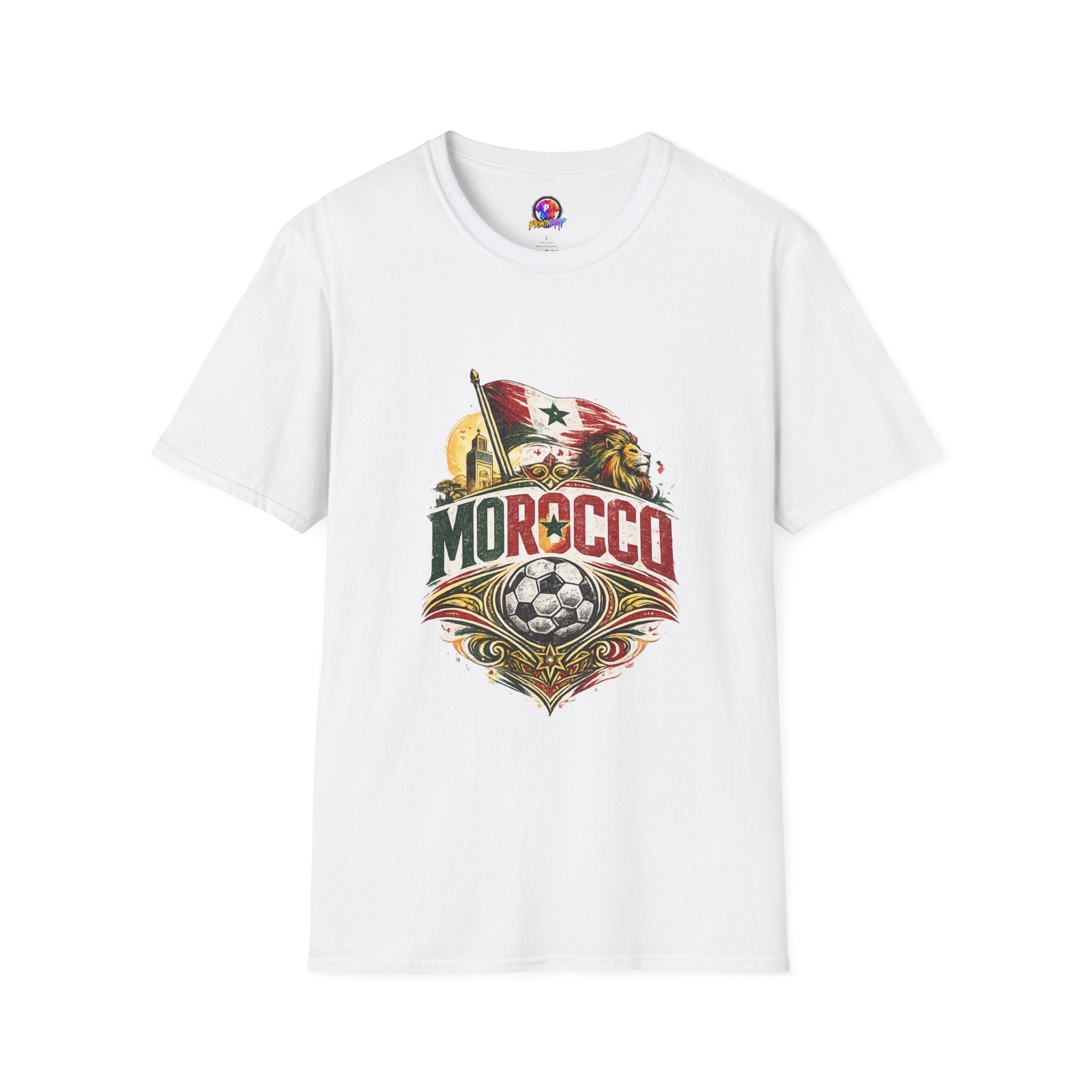 Morocco Soccer T-Shirt — Vintage Flag & Lion Football Tee